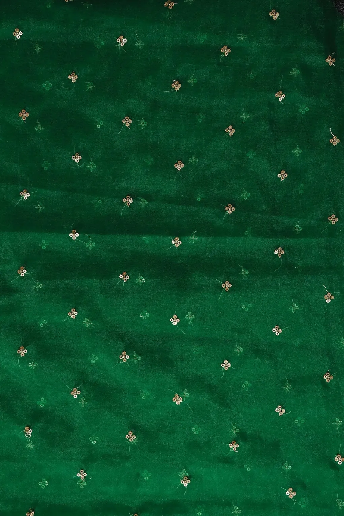 1 Meter Cut Piece Of Gold Sequins Small Motif Embroidery On Green Organza Fabric