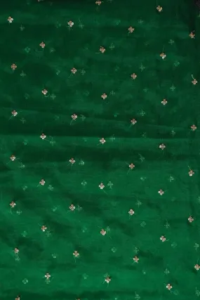 1 Meter Cut Piece Of Gold Sequins Small Motif Embroidery On Green Organza Fabric