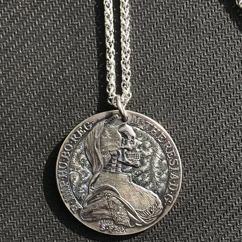 1780 Austrian Maria-Trey Double Eagle Skull Hobo Nickel Pendant