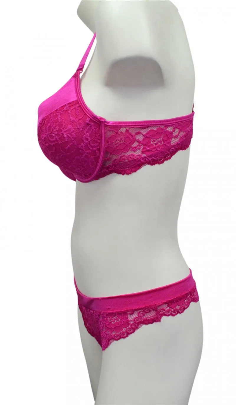 2 Piece Hot Pink Lace Bra & Panty Set