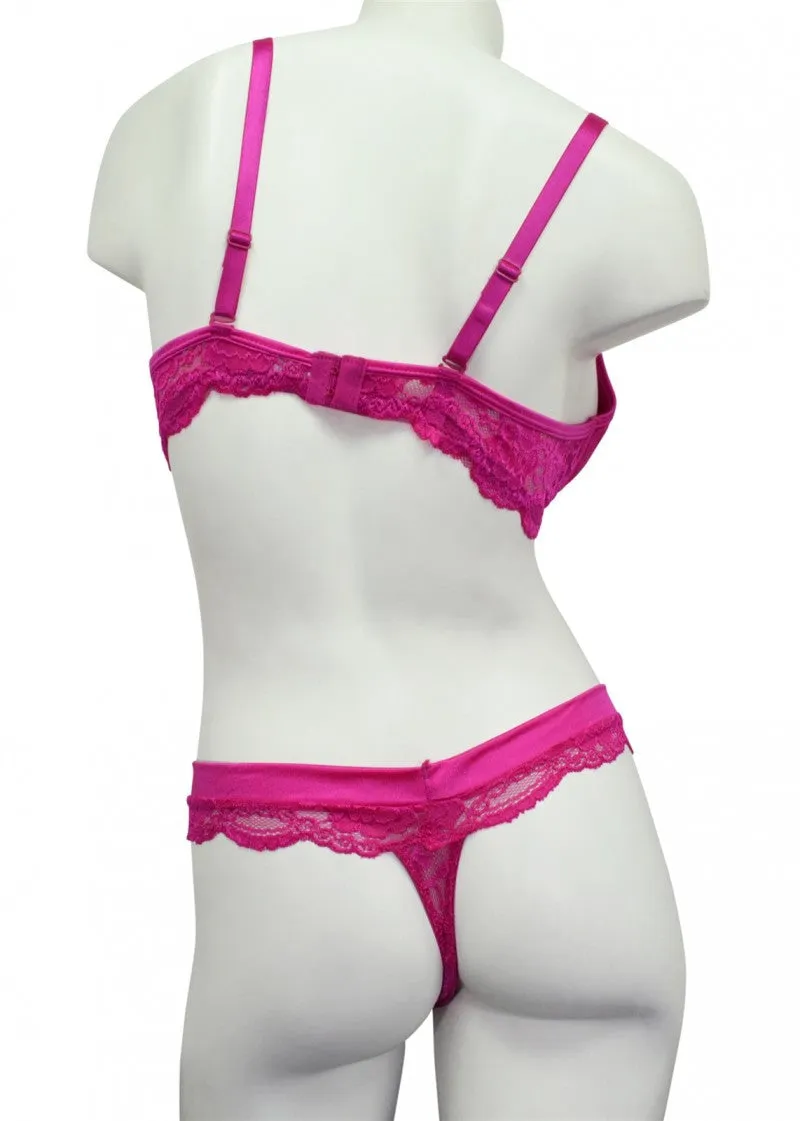 2 Piece Hot Pink Lace Bra & Panty Set