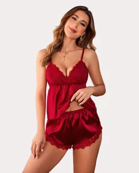 2 Piece Silk Pajamas Cami top and Shorts Set