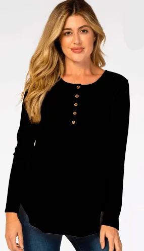 A Little Batty Solid Black - Women's Long Sleeve Bamboo Snap Top