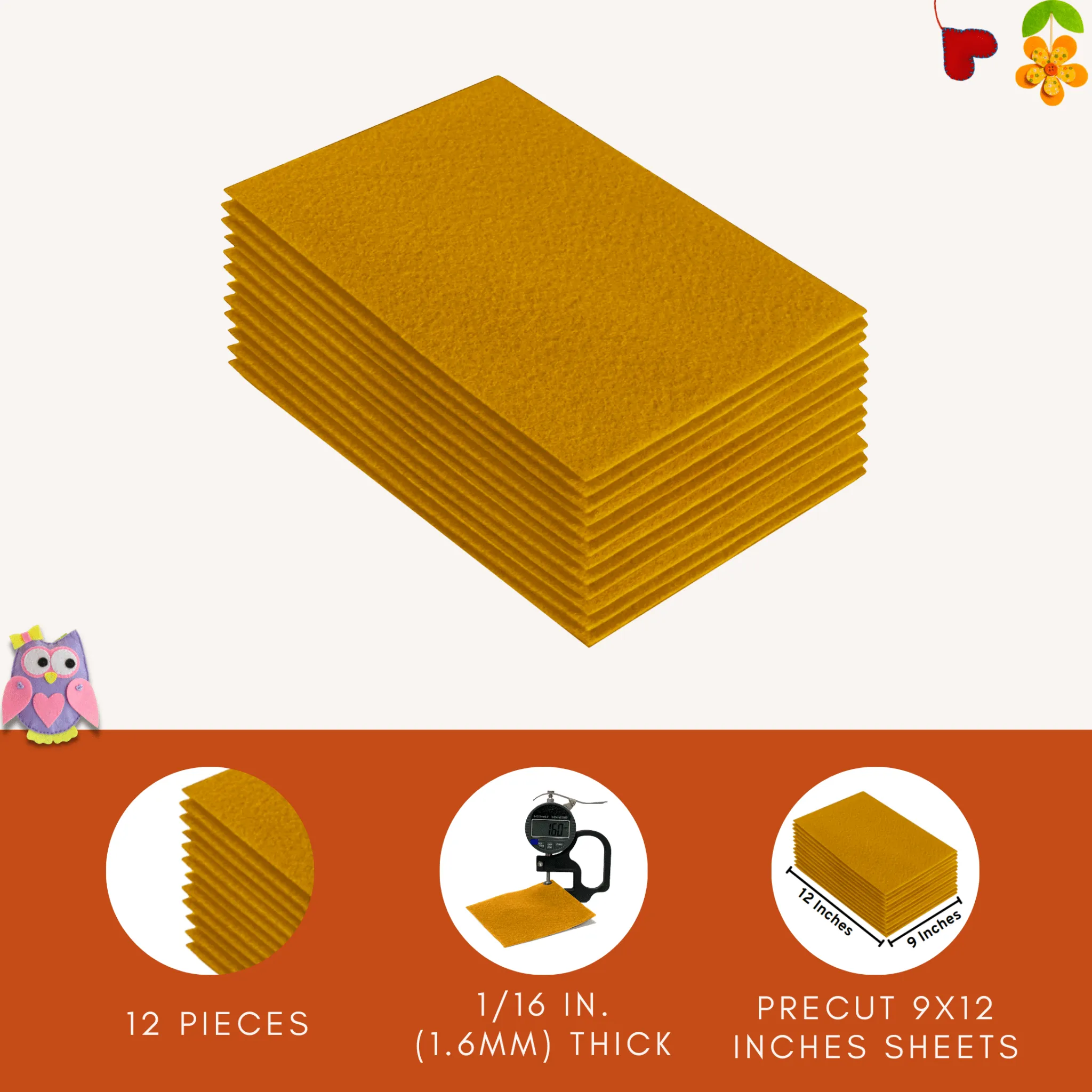 Acrylic Felt 9"X12" Sheet Packs | Antique Gold