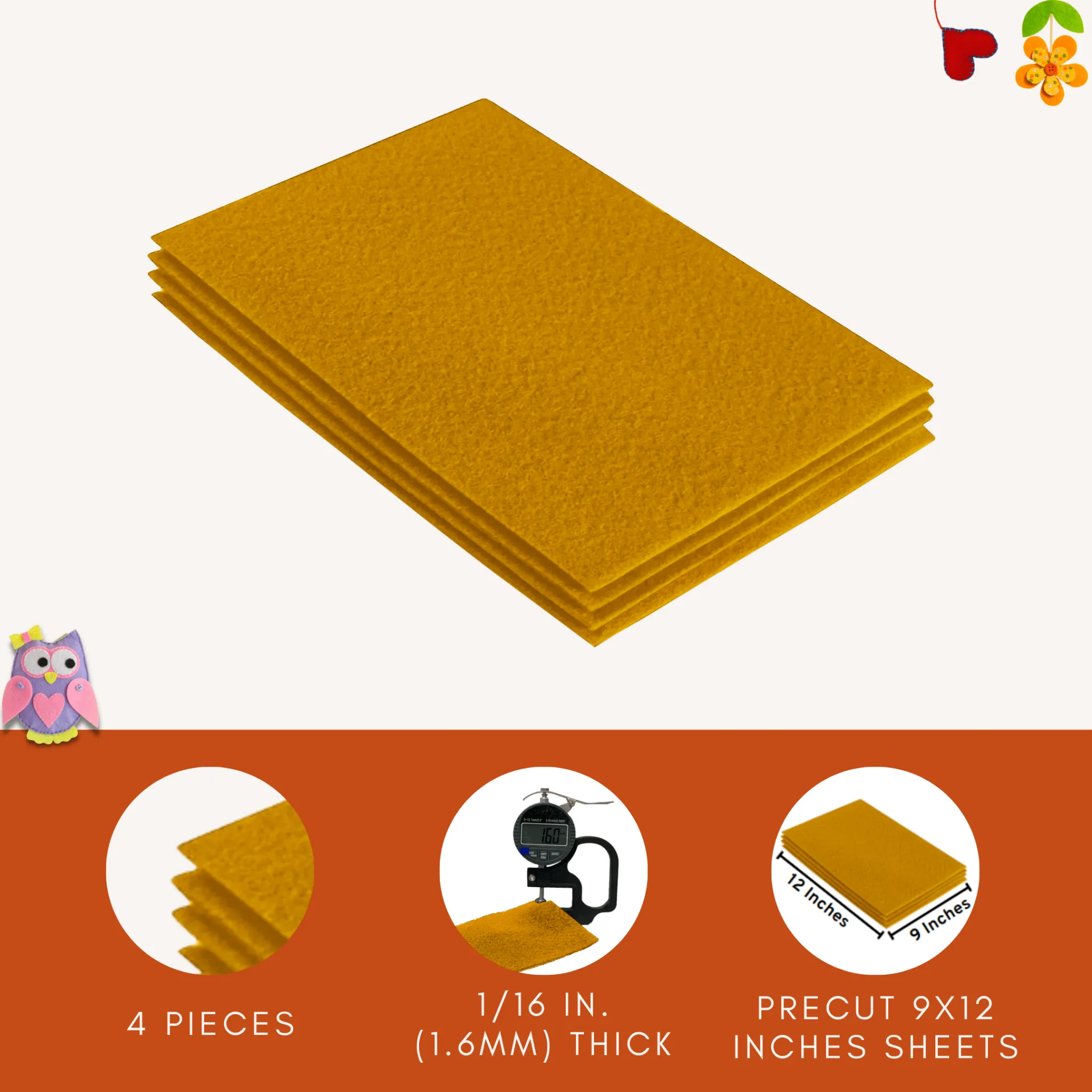 Acrylic Felt 9"X12" Sheet Packs | Antique Gold