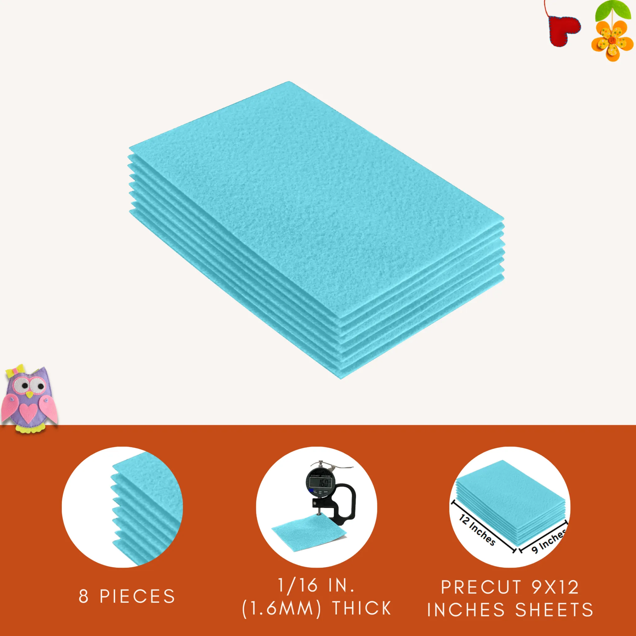 Acrylic Felt 9"X12" Sheet Packs | Baby Blue