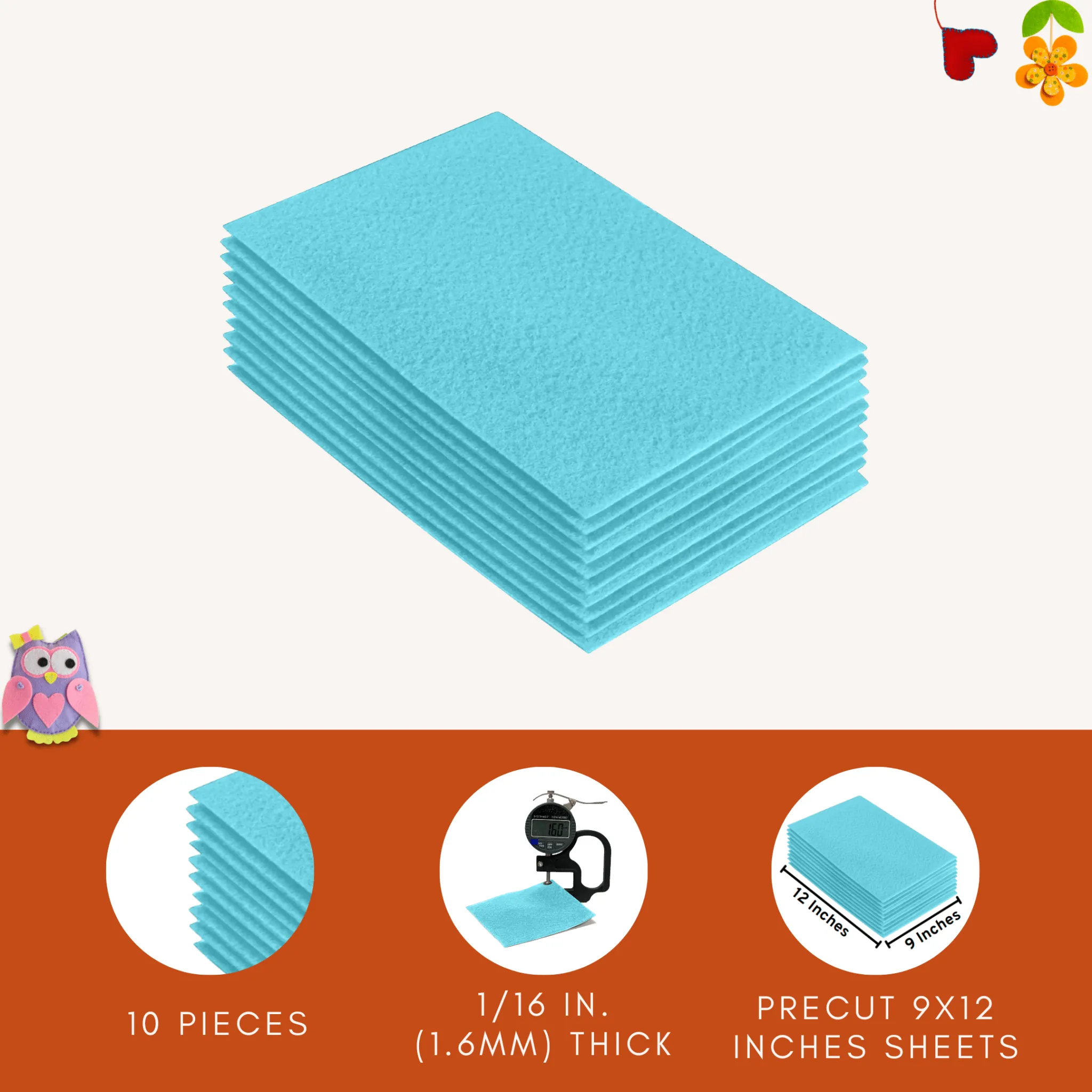 Acrylic Felt 9"X12" Sheet Packs | Baby Blue