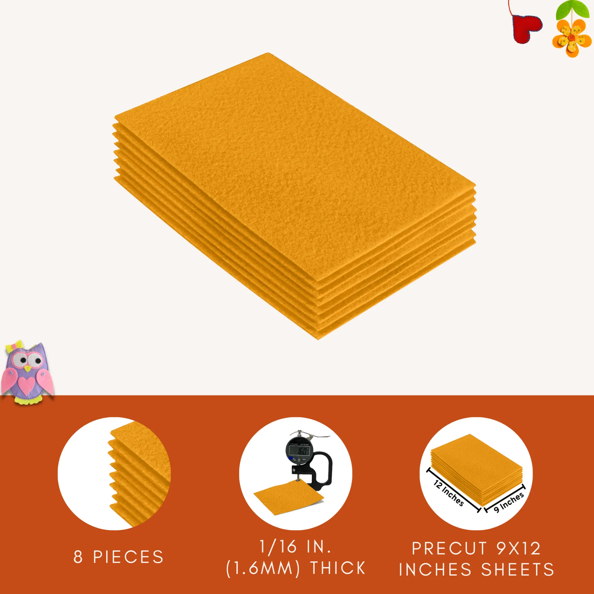 Acrylic Felt 9"X12" Sheet Packs | Gold