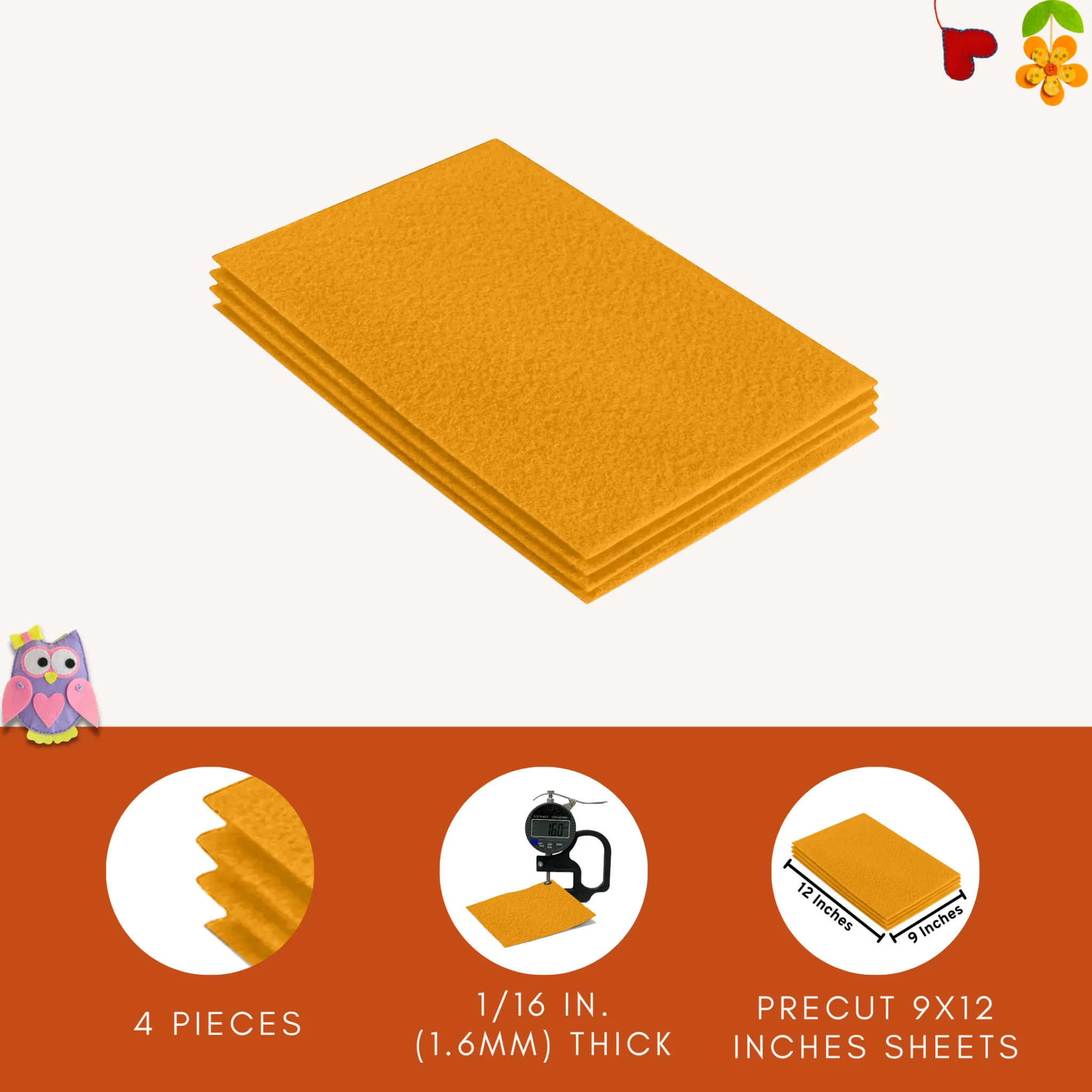 Acrylic Felt 9"X12" Sheet Packs | Gold