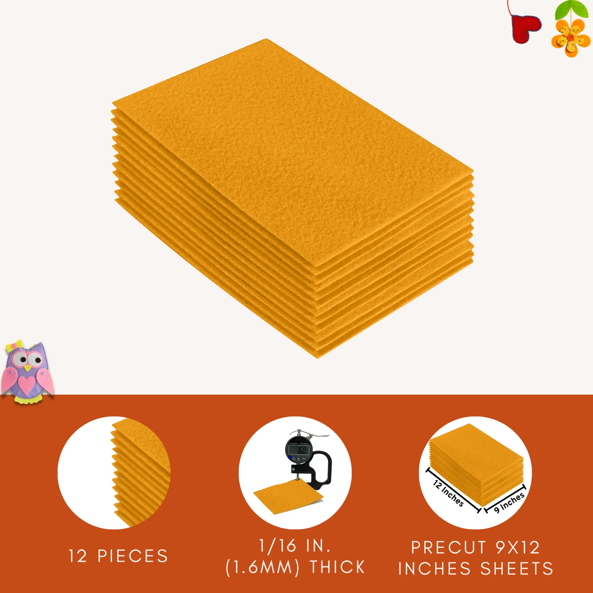 Acrylic Felt 9"X12" Sheet Packs | Gold