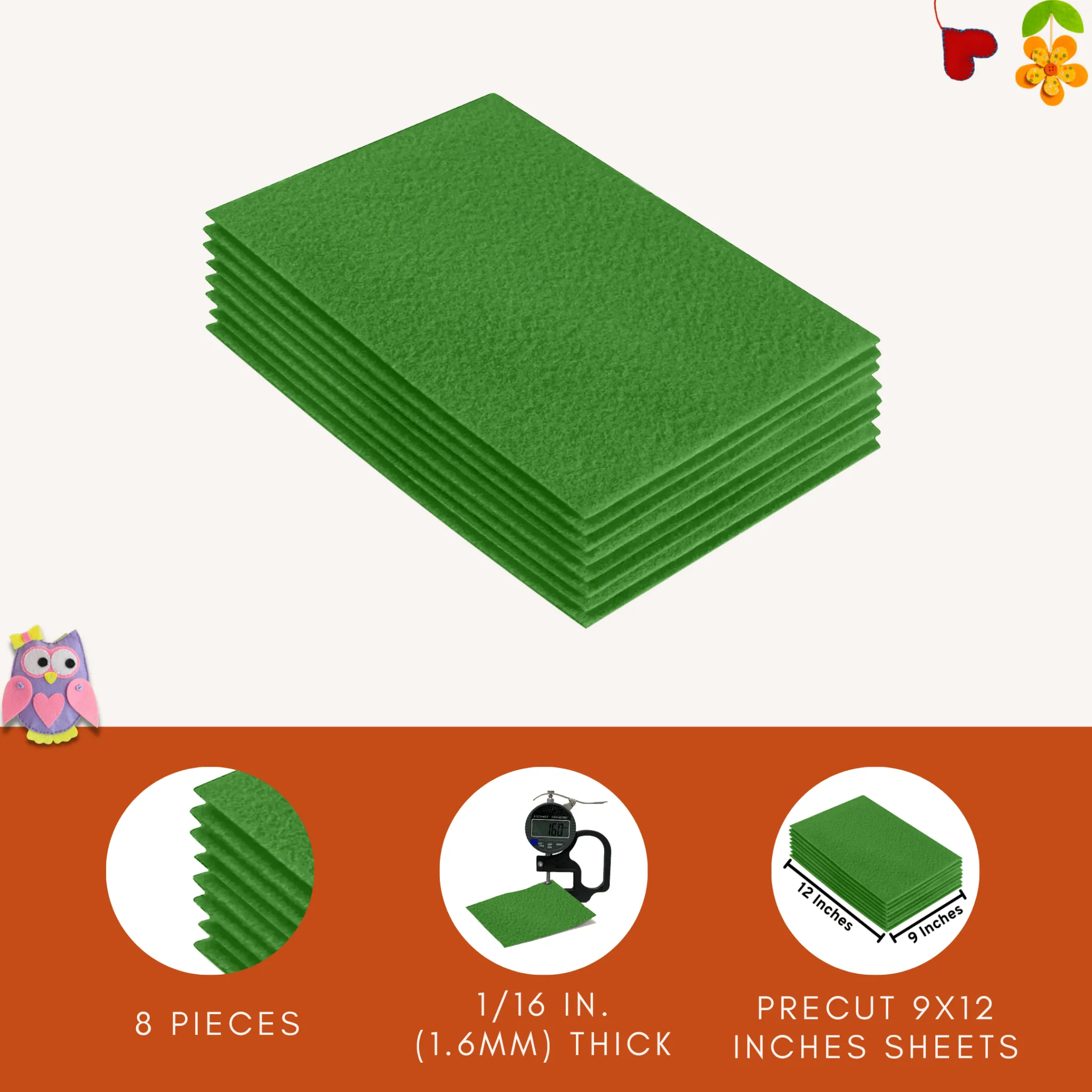 Acrylic Felt 9"X12" Sheet Packs | Green