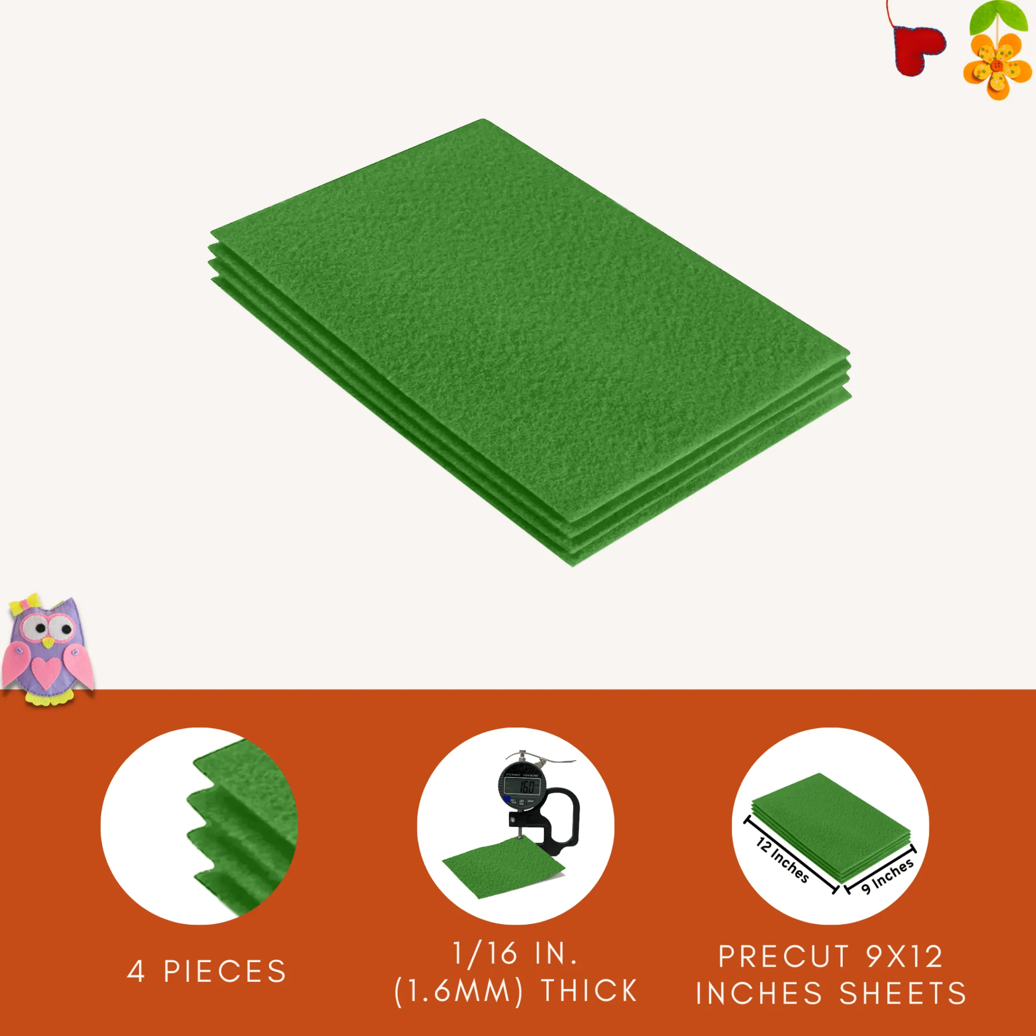 Acrylic Felt 9"X12" Sheet Packs | Green