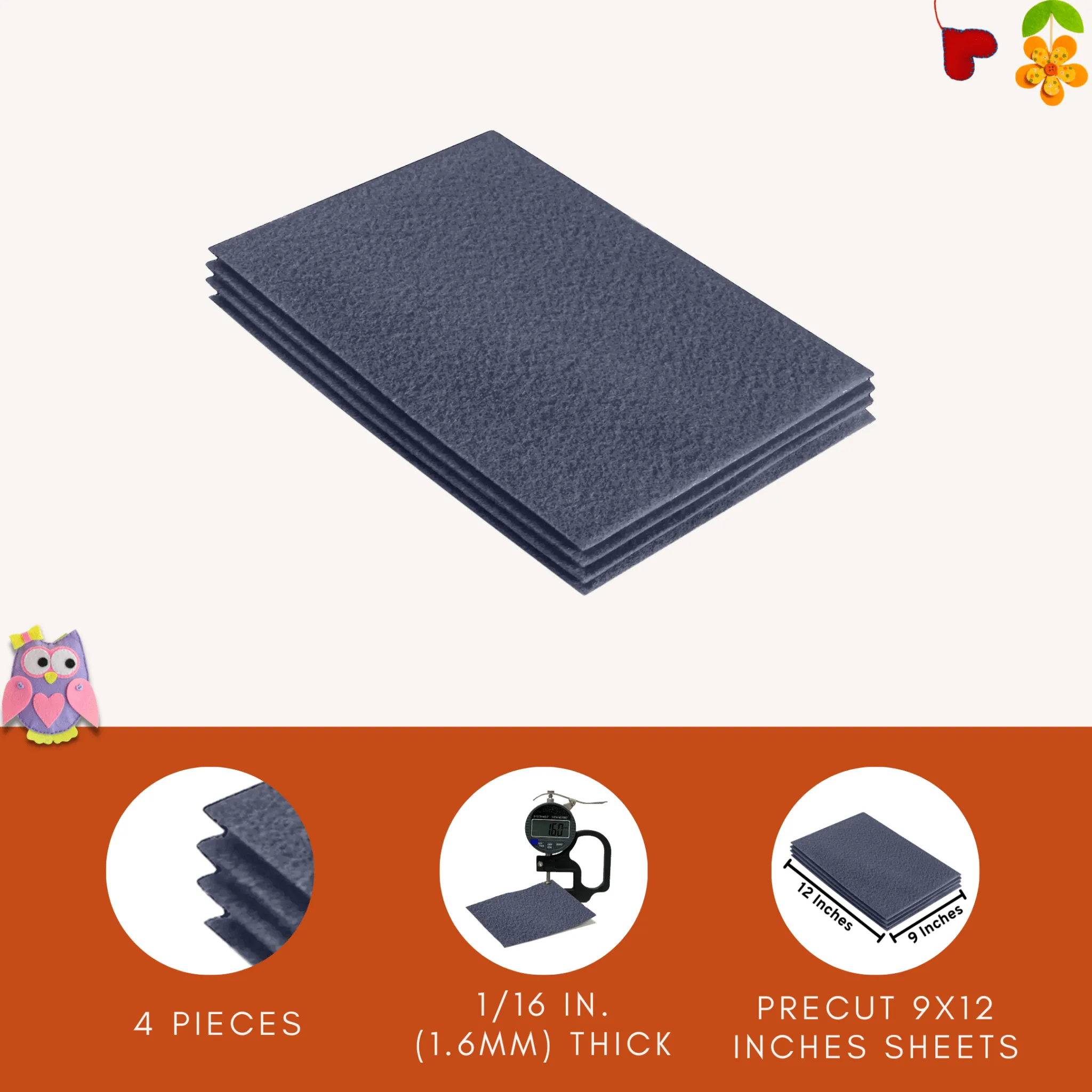 Acrylic Felt 9"X12" Sheet Packs | Heather Grey