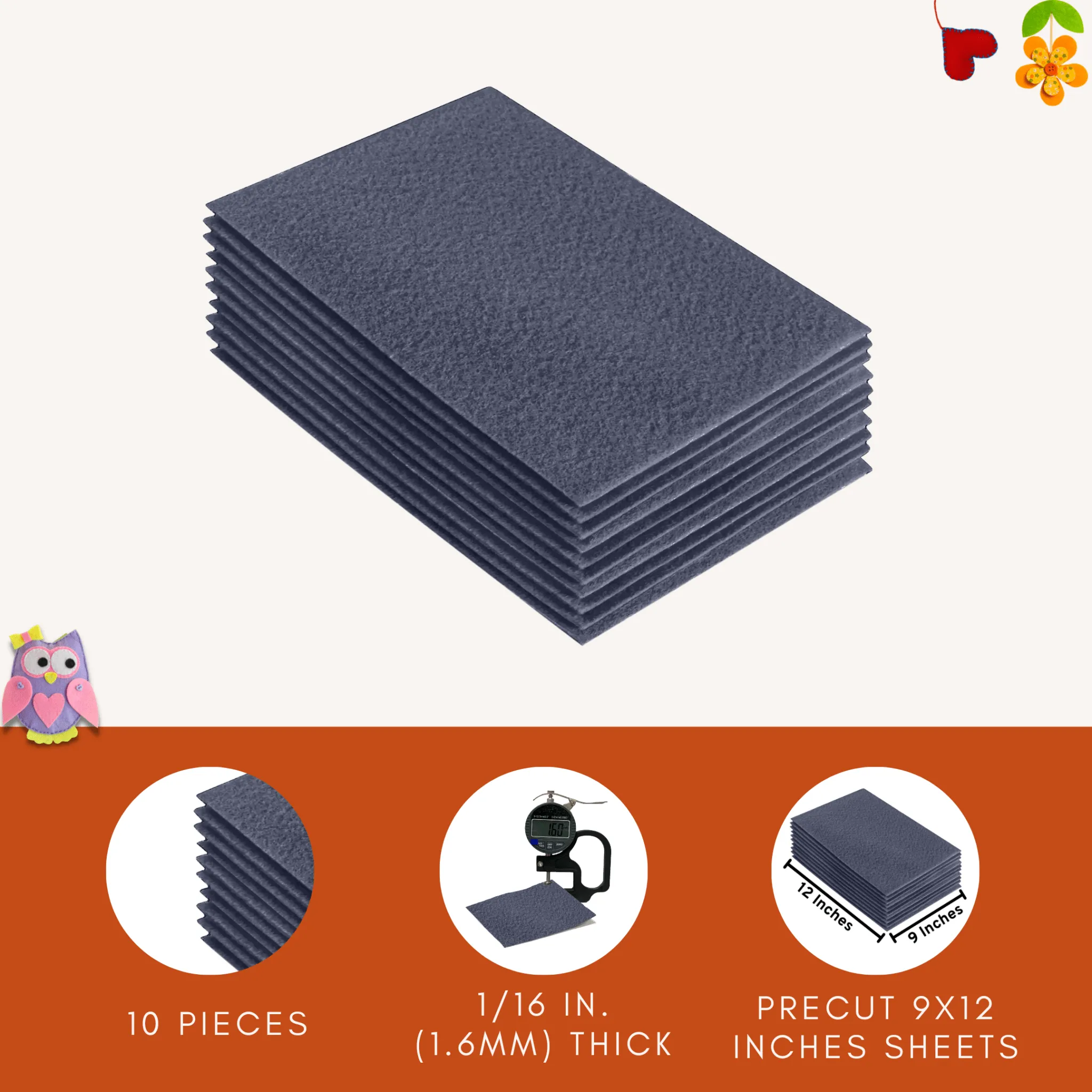 Acrylic Felt 9"X12" Sheet Packs | Heather Grey