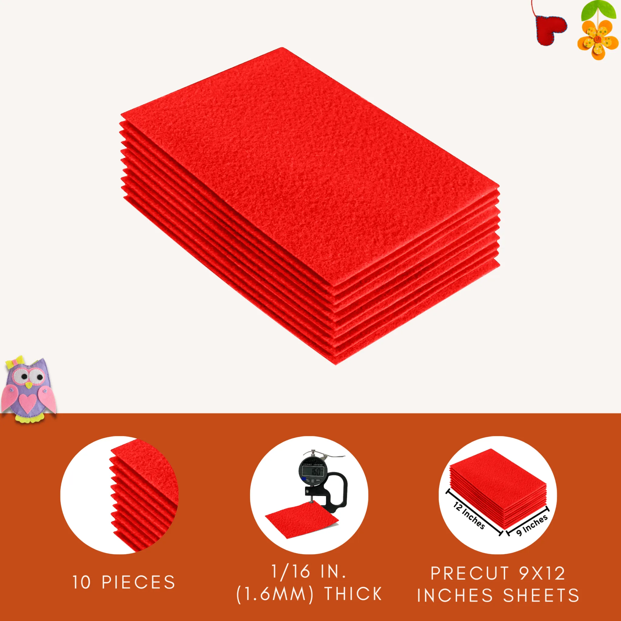 Acrylic Felt 9"X12" Sheet Packs | Hot Orange