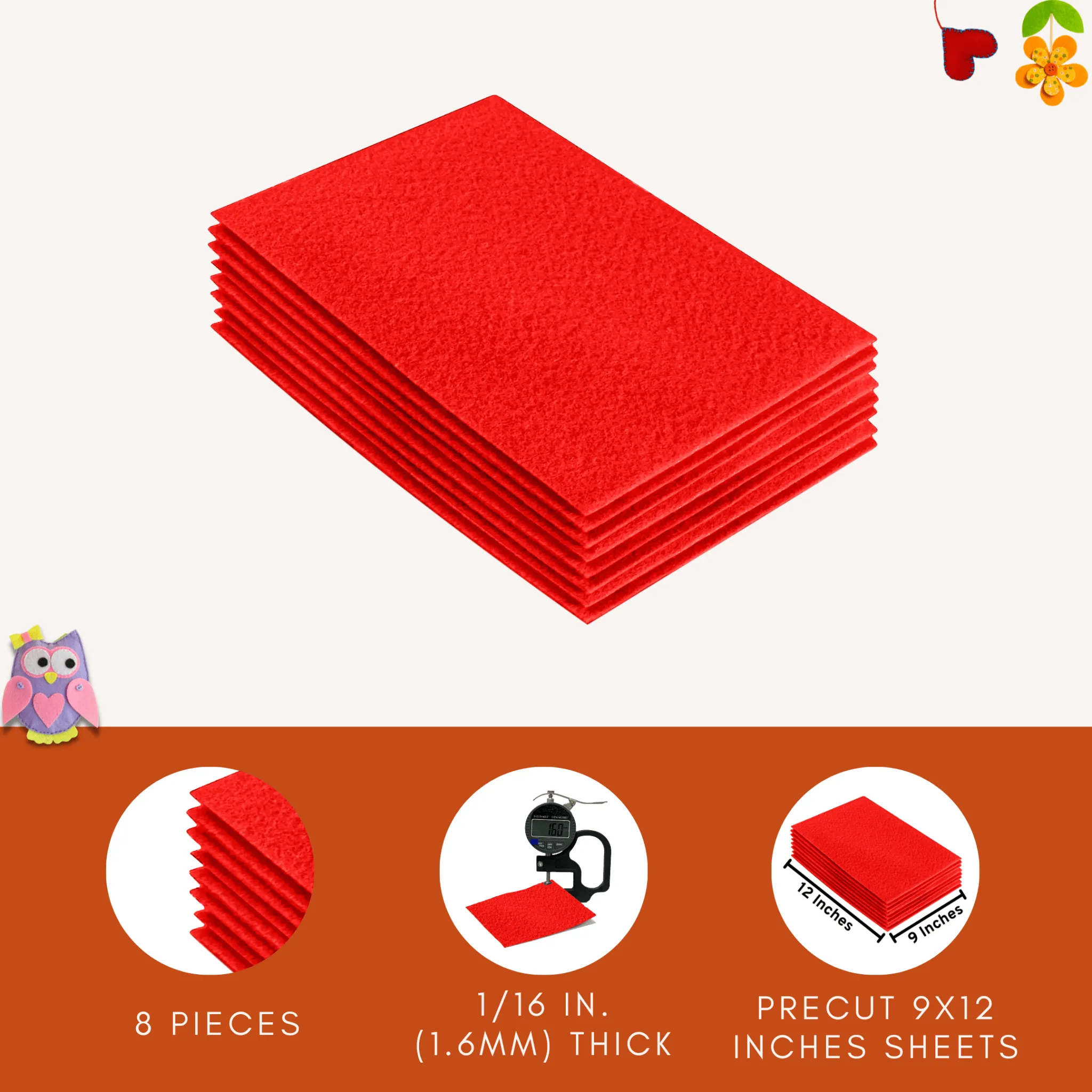 Acrylic Felt 9"X12" Sheet Packs | Hot Orange