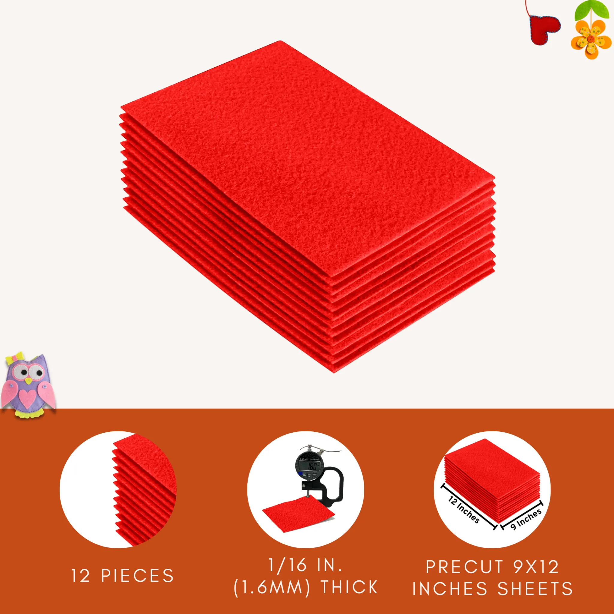 Acrylic Felt 9"X12" Sheet Packs | Hot Orange