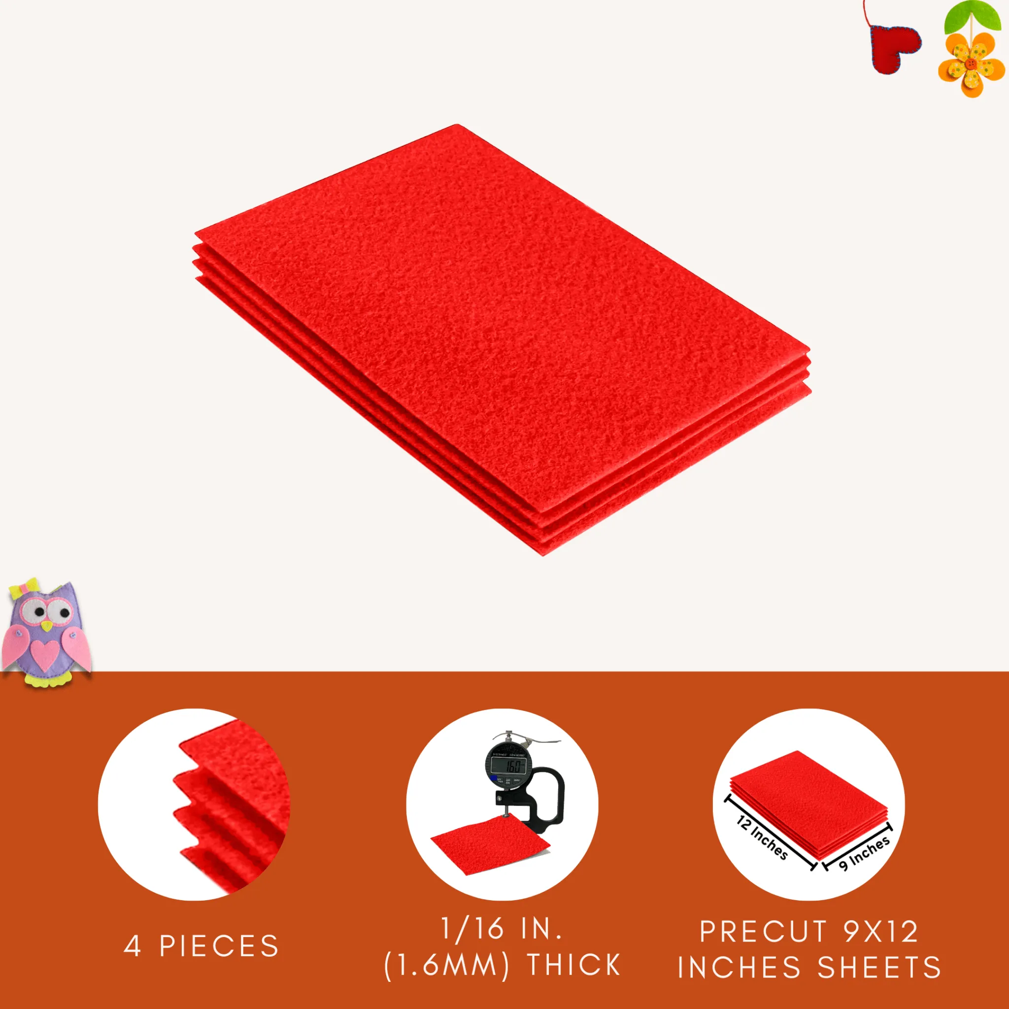 Acrylic Felt 9"X12" Sheet Packs | Hot Orange