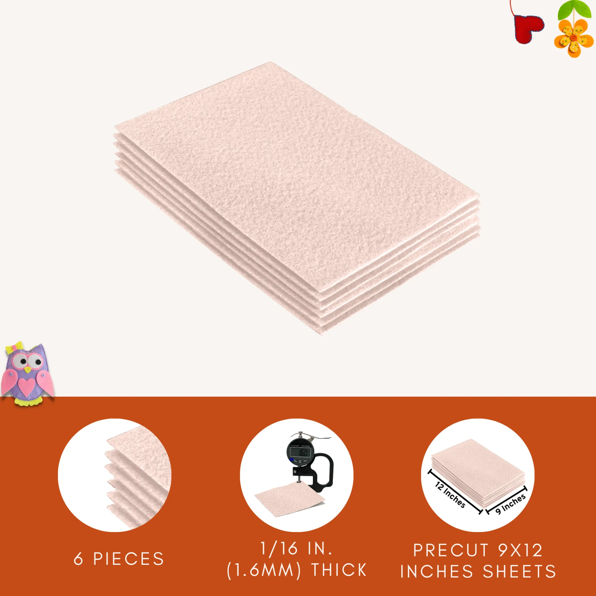 Acrylic Felt 9"X12" Sheet Packs | Ivory