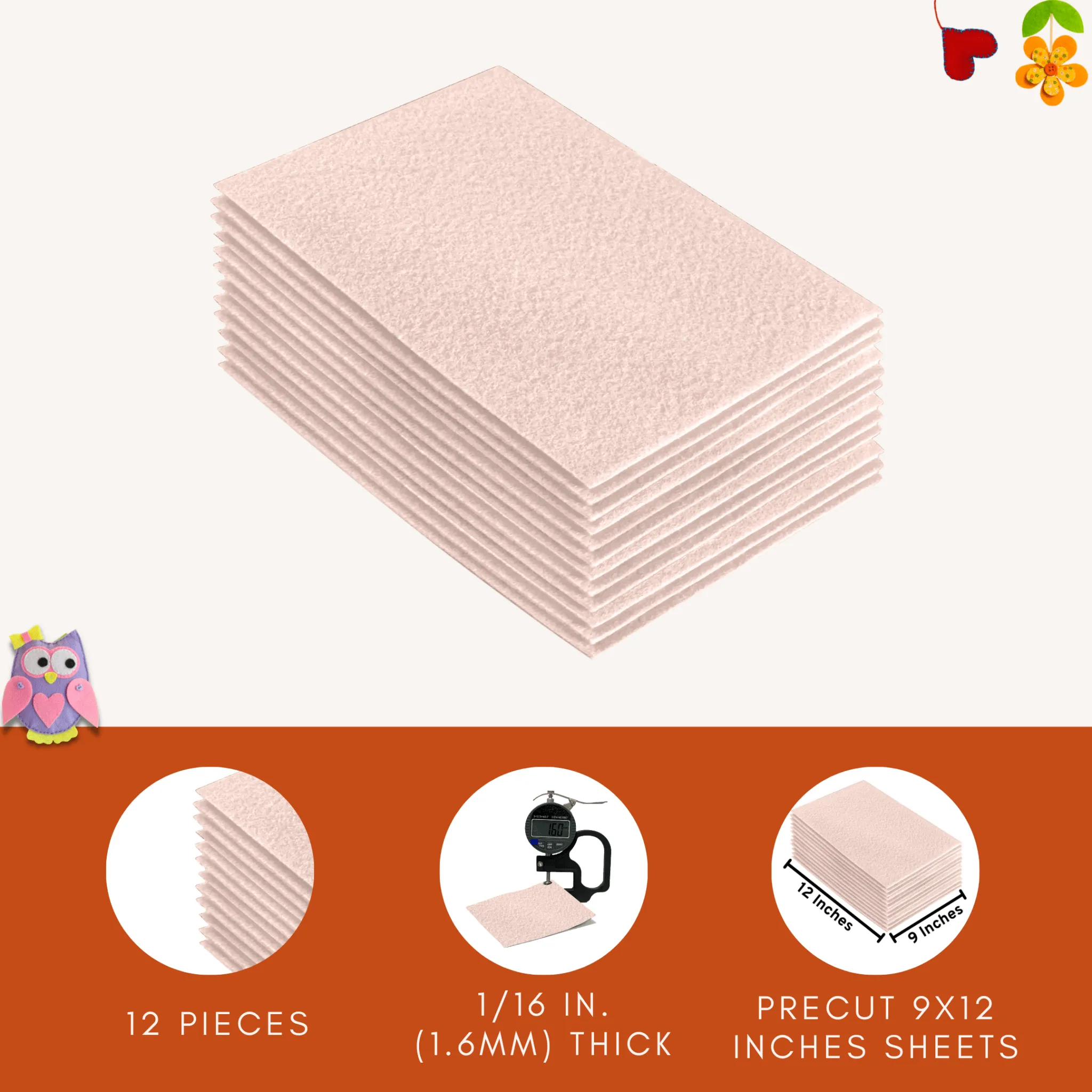 Acrylic Felt 9"X12" Sheet Packs | Ivory