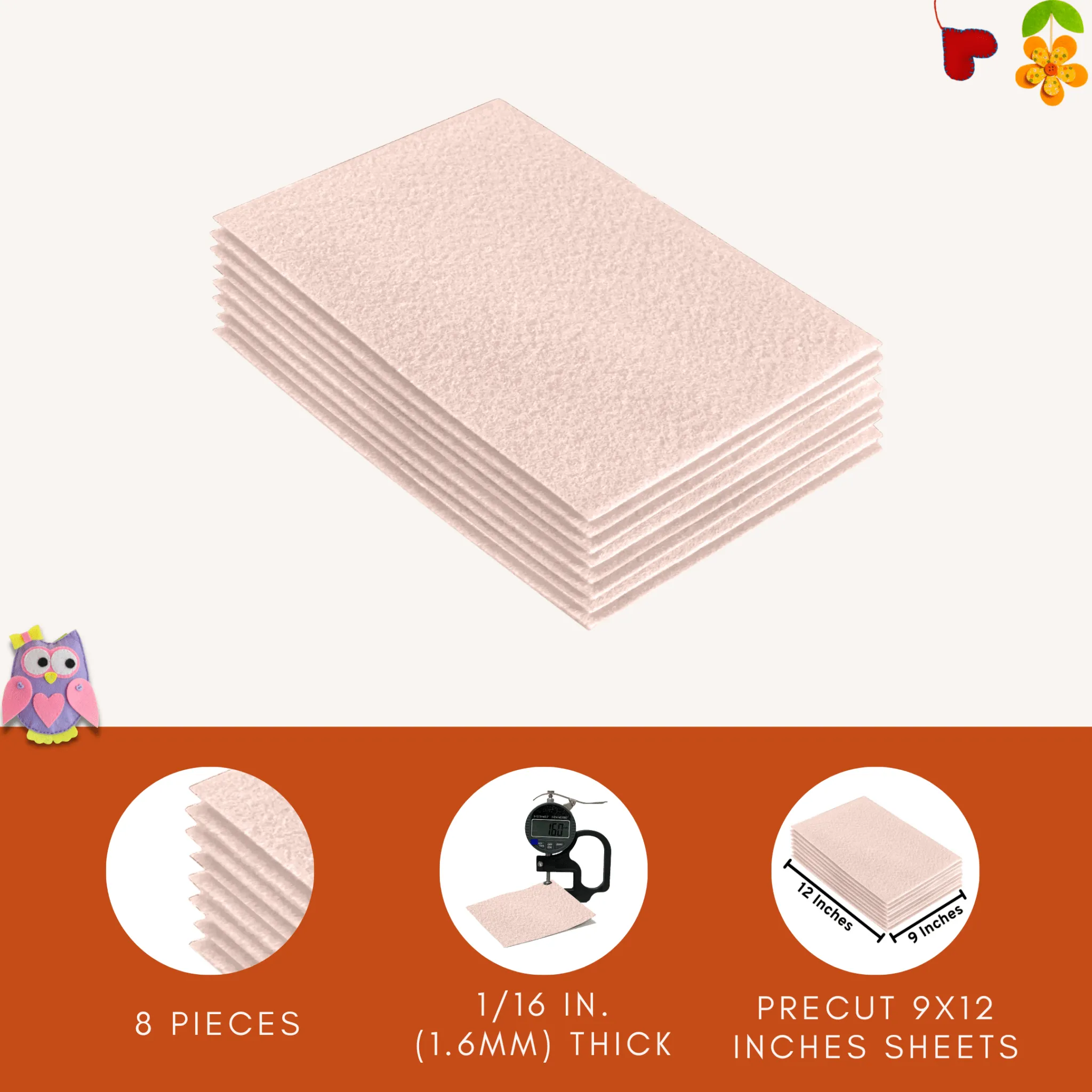 Acrylic Felt 9"X12" Sheet Packs | Ivory