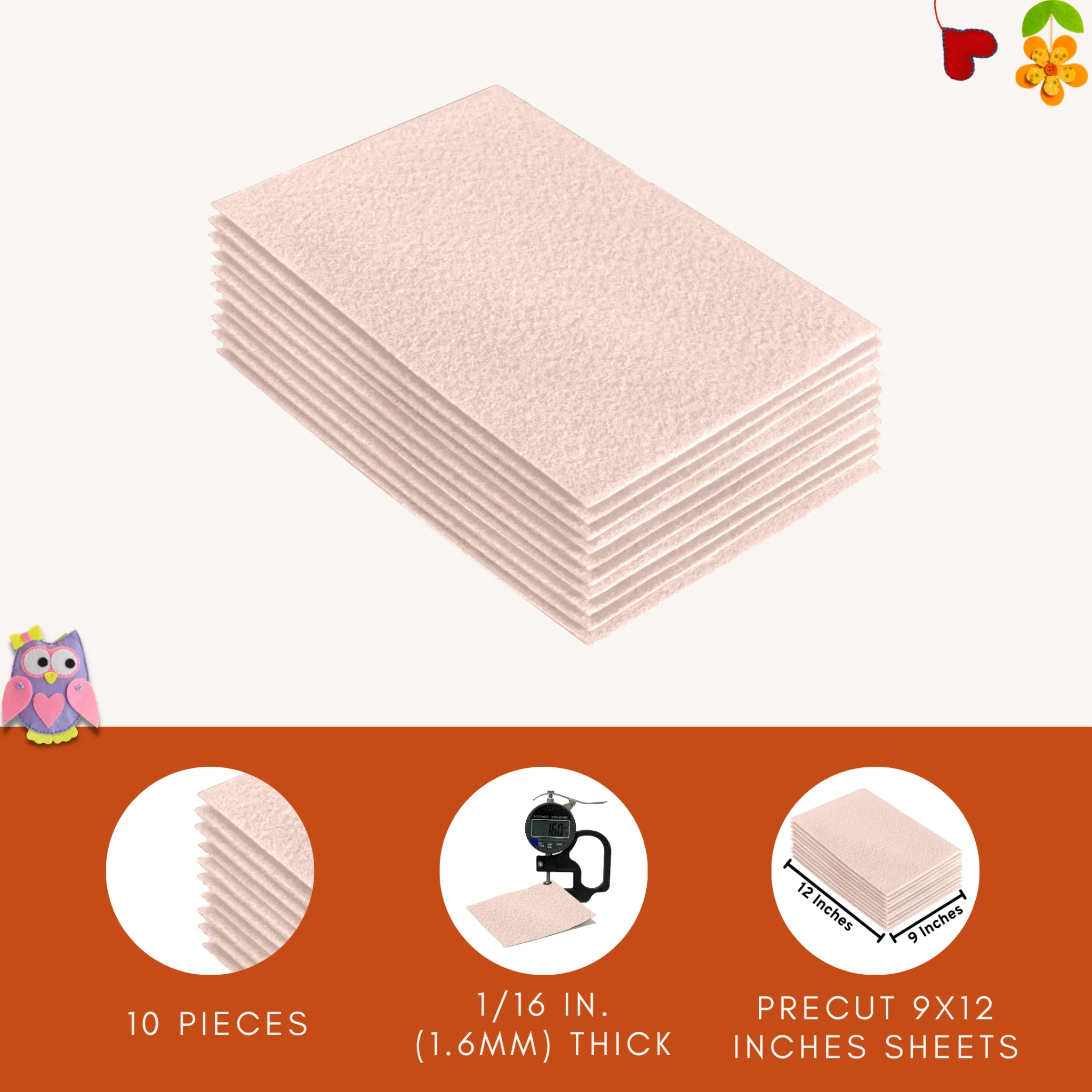 Acrylic Felt 9"X12" Sheet Packs | Ivory