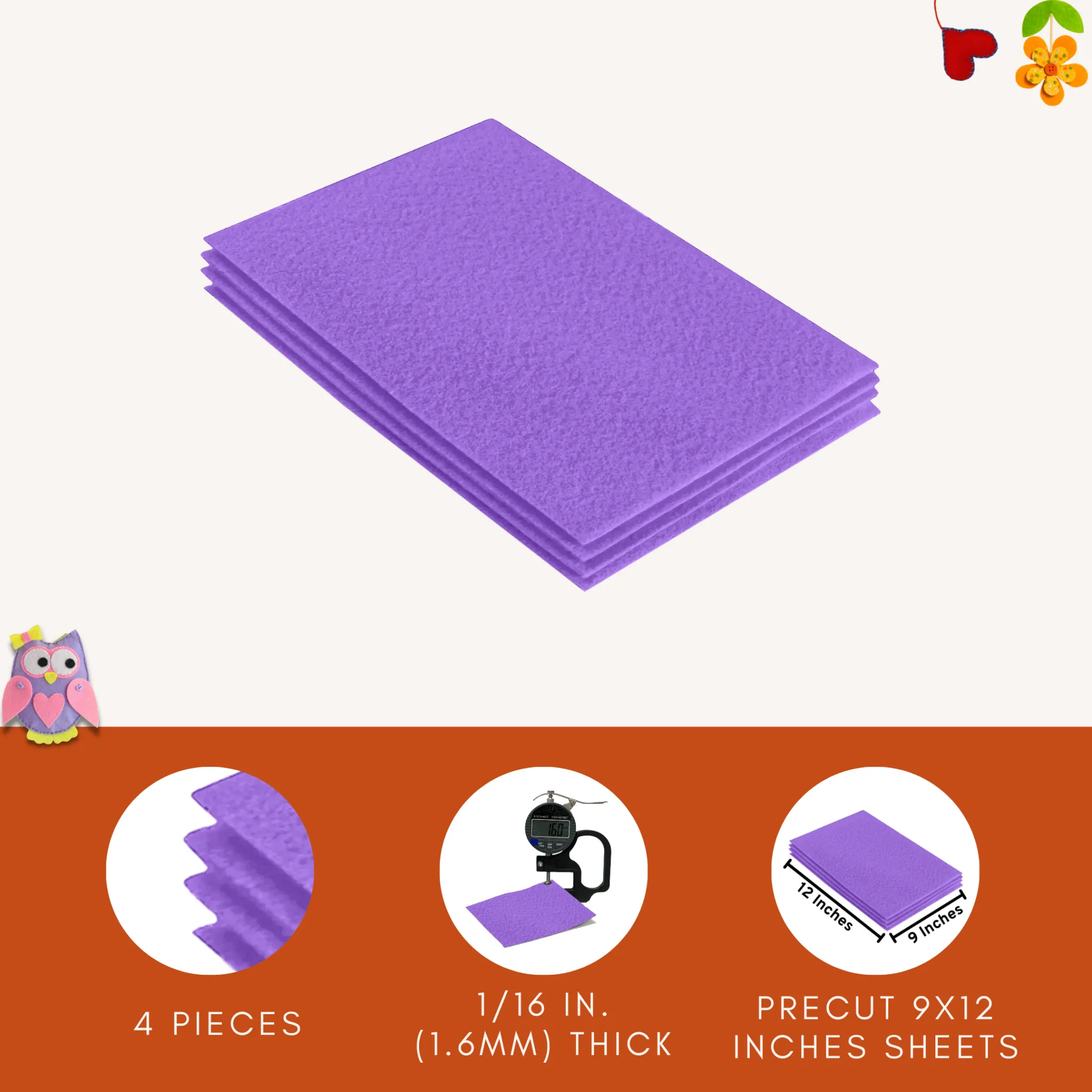 Acrylic Felt 9"X12" Sheet Packs | Lavender