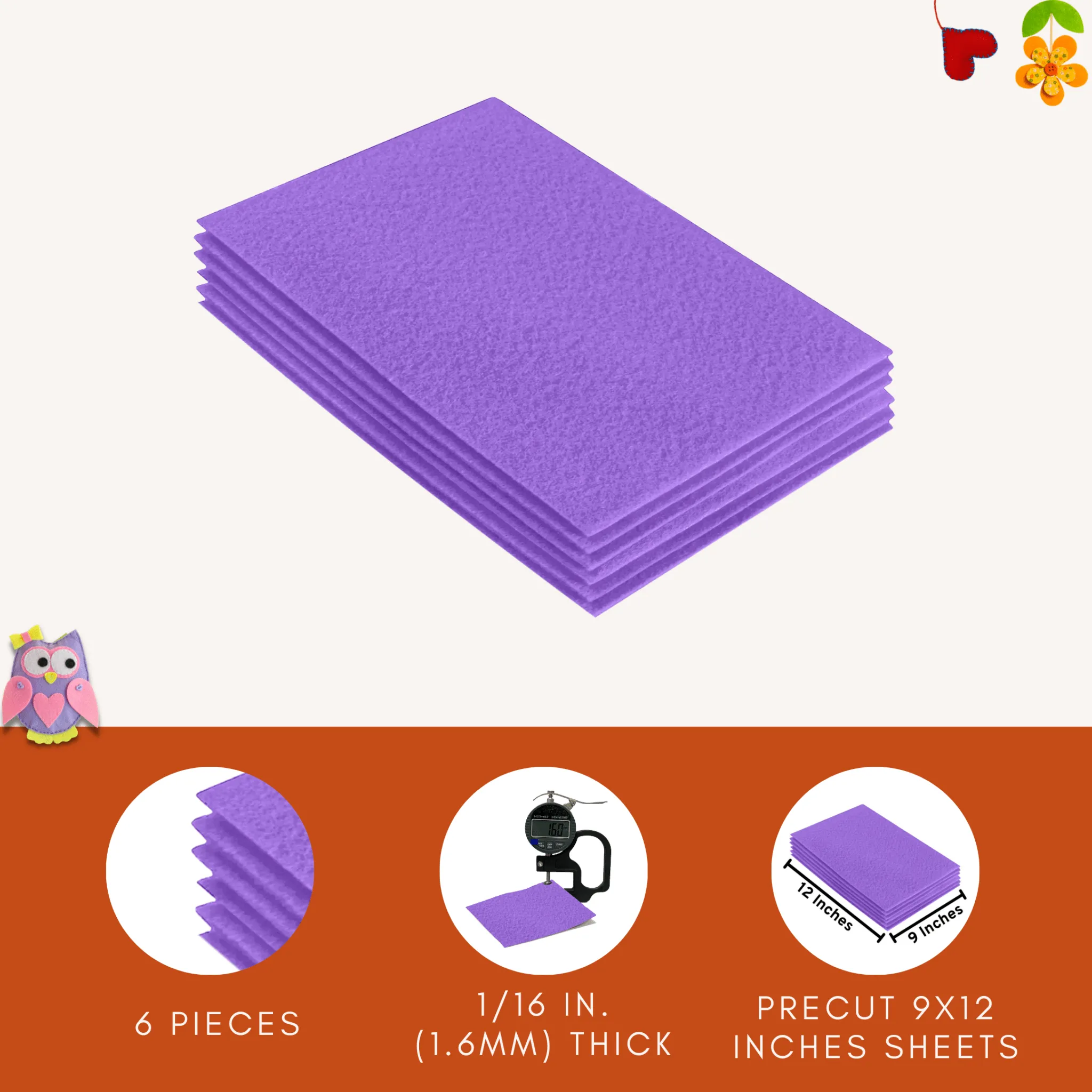 Acrylic Felt 9"X12" Sheet Packs | Lavender