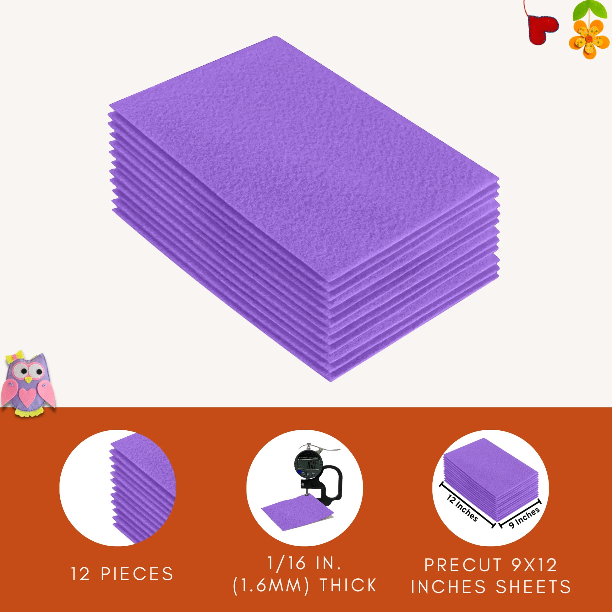 Acrylic Felt 9"X12" Sheet Packs | Lavender