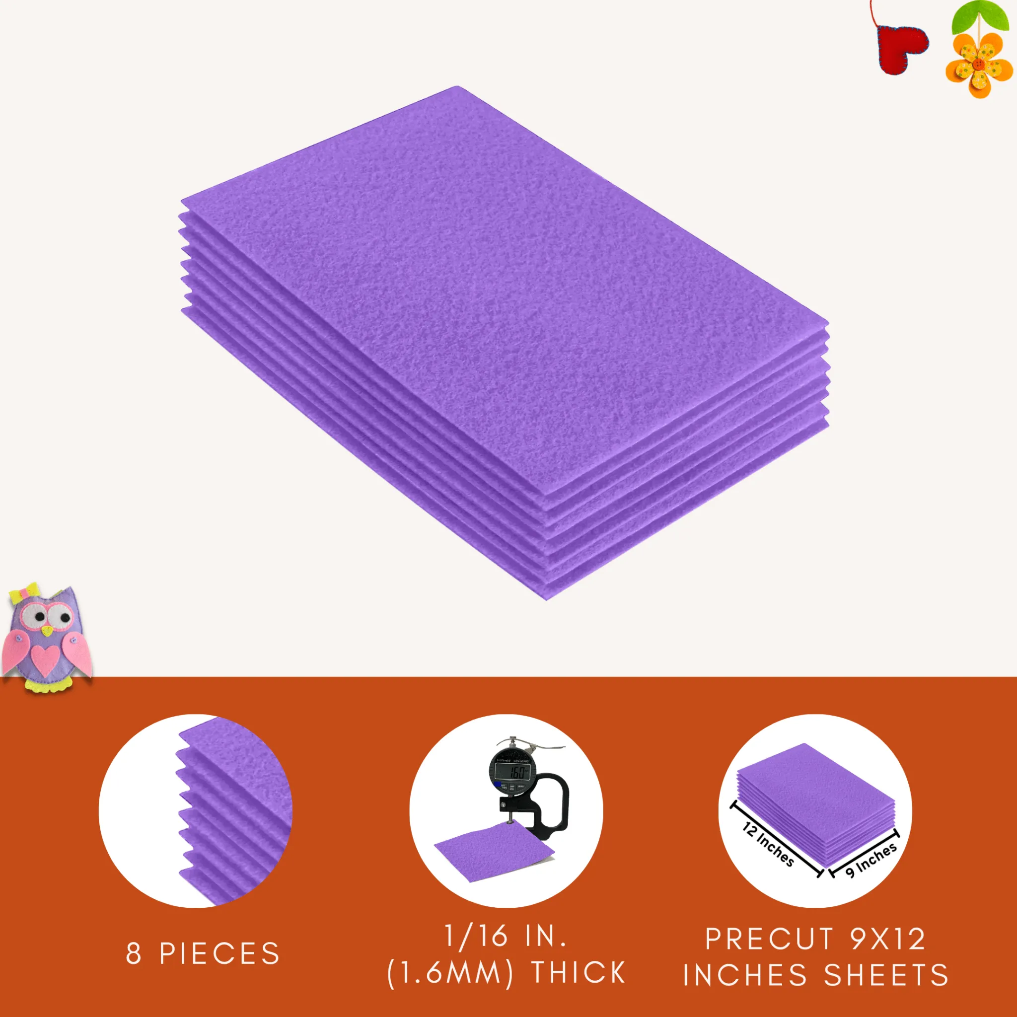 Acrylic Felt 9"X12" Sheet Packs | Lavender