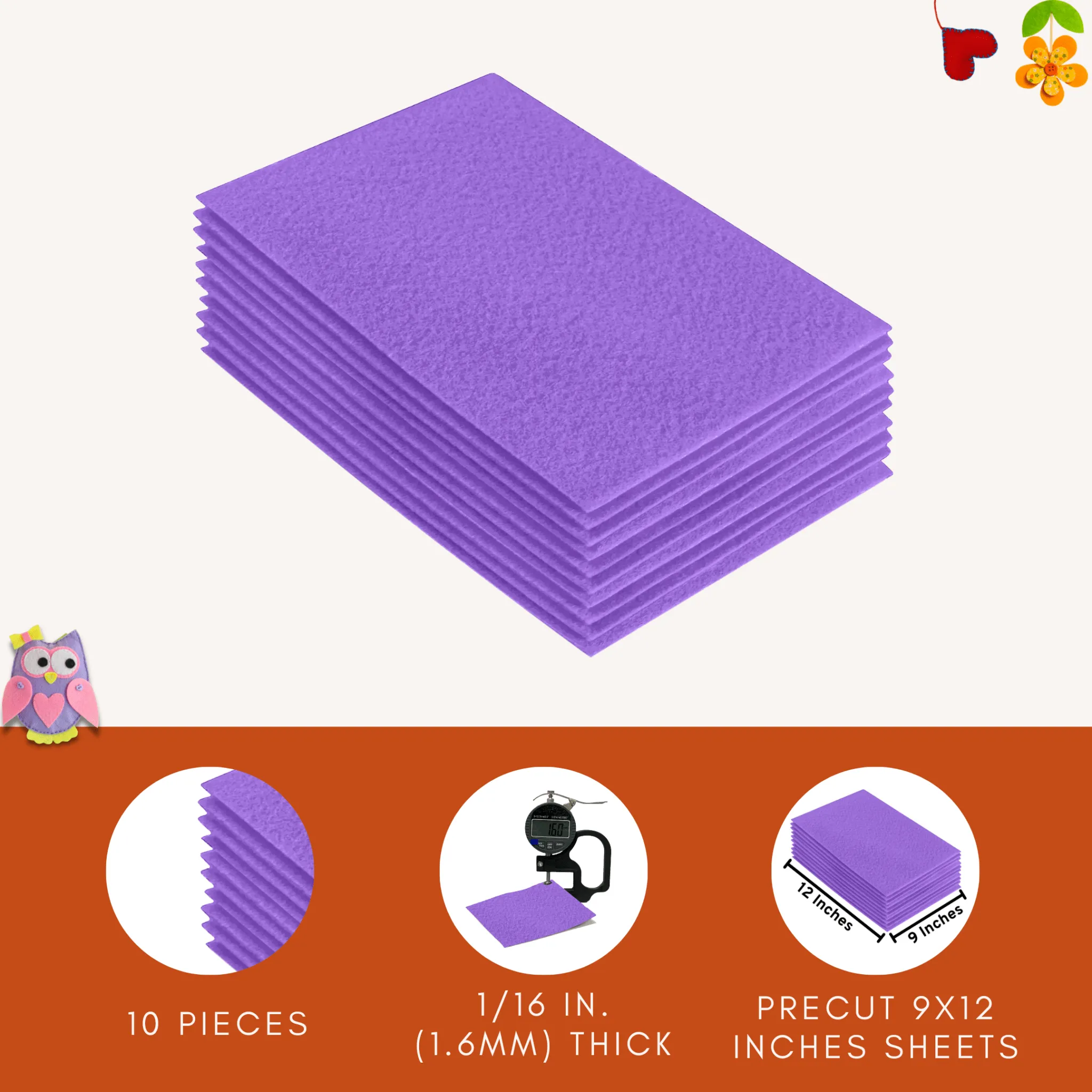 Acrylic Felt 9"X12" Sheet Packs | Lavender