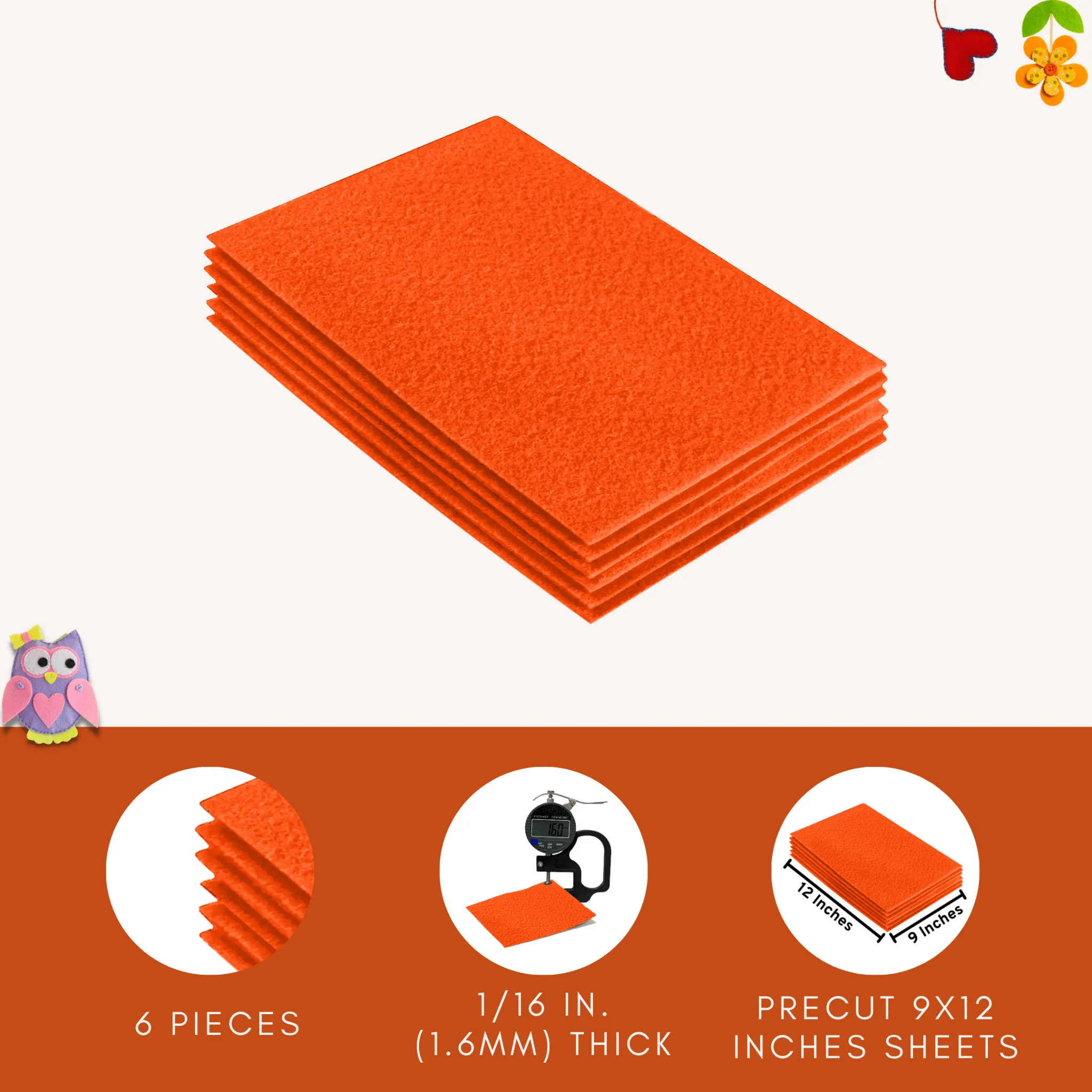 Acrylic Felt 9"X12" Sheet Packs | Light Orange