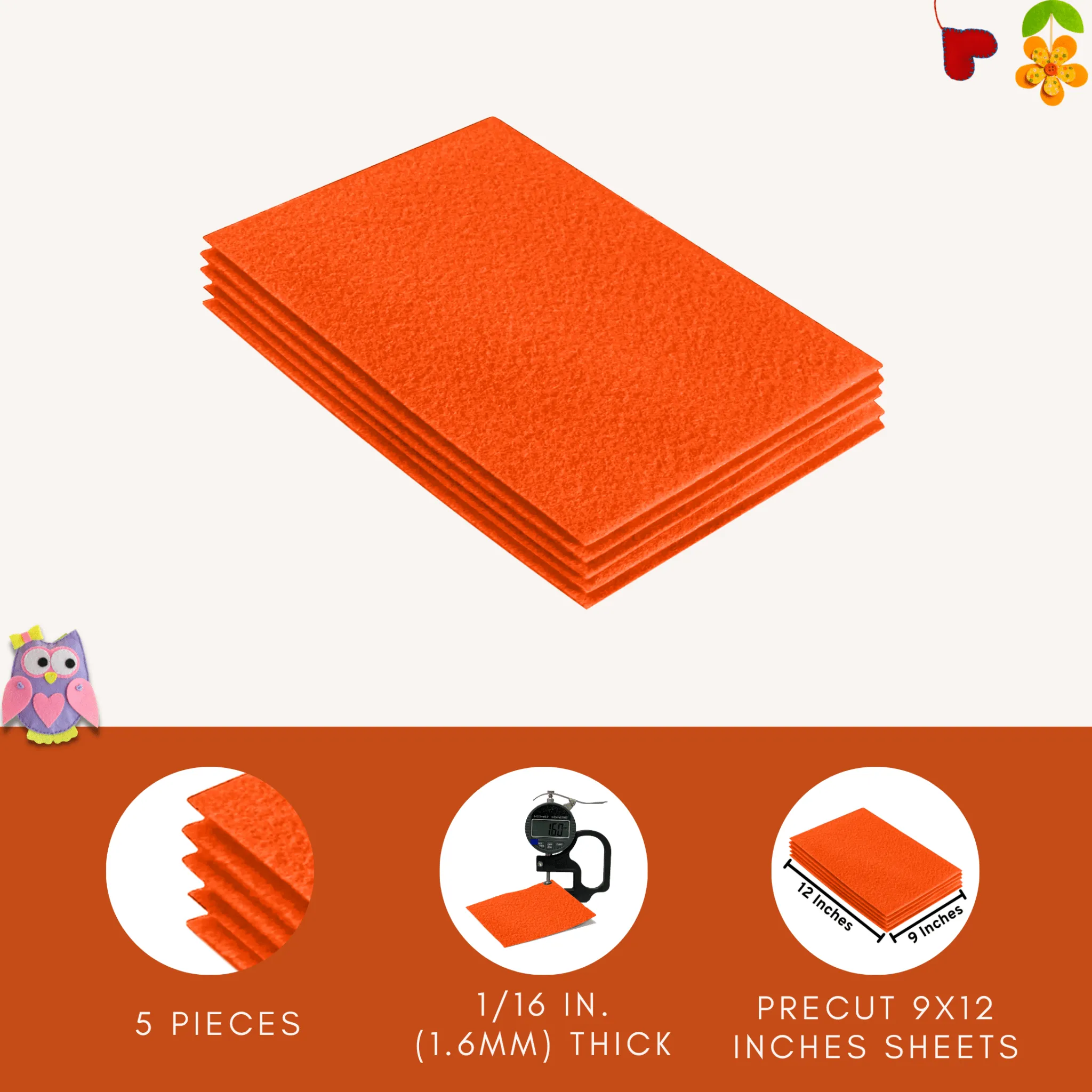 Acrylic Felt 9"X12" Sheet Packs | Light Orange