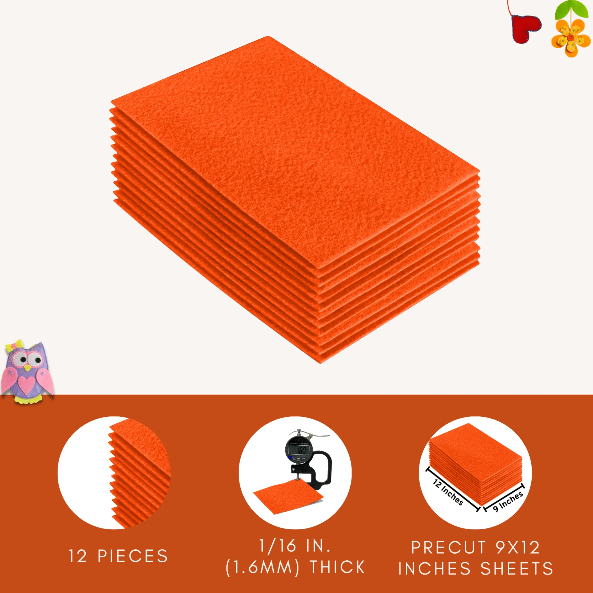 Acrylic Felt 9"X12" Sheet Packs | Light Orange