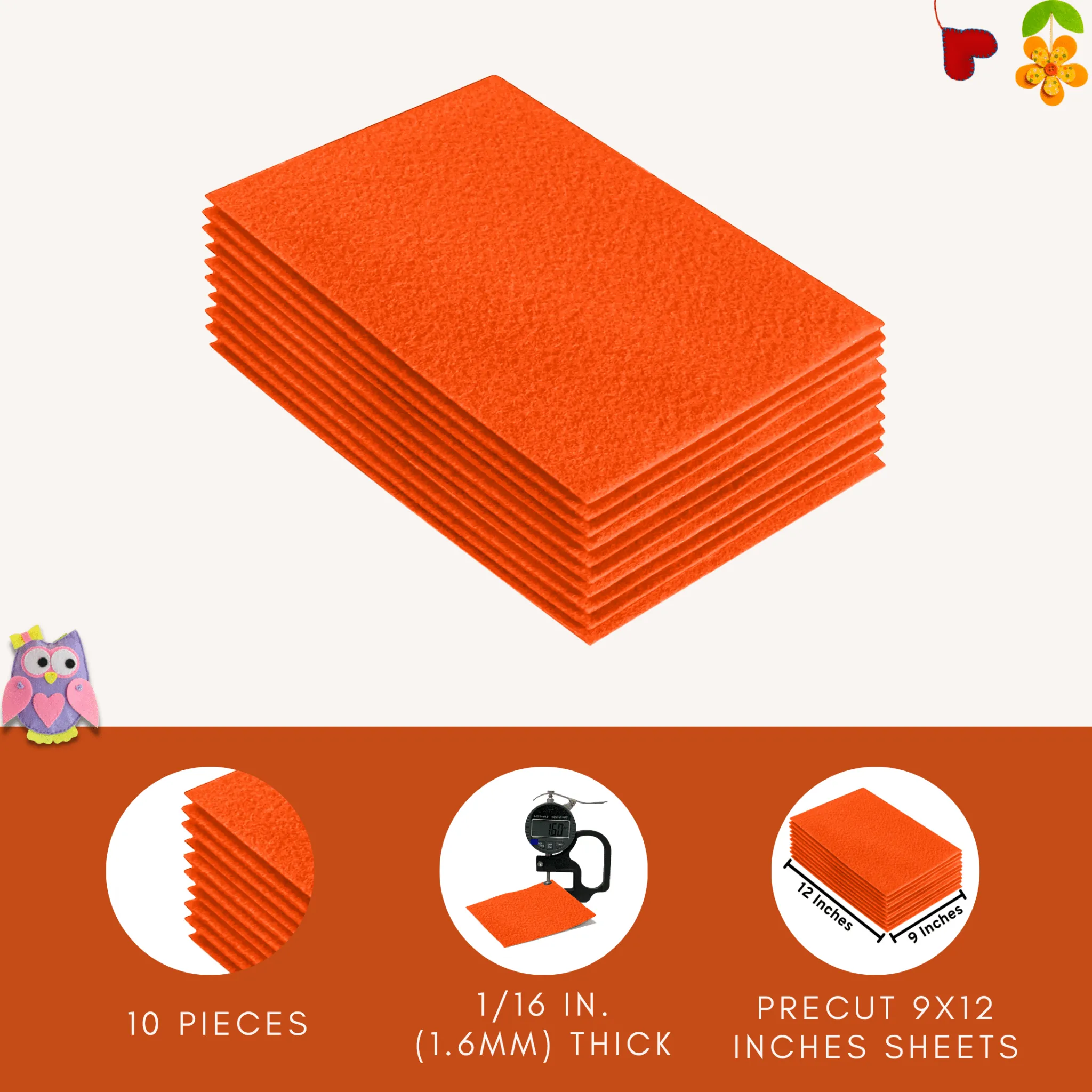 Acrylic Felt 9"X12" Sheet Packs | Light Orange