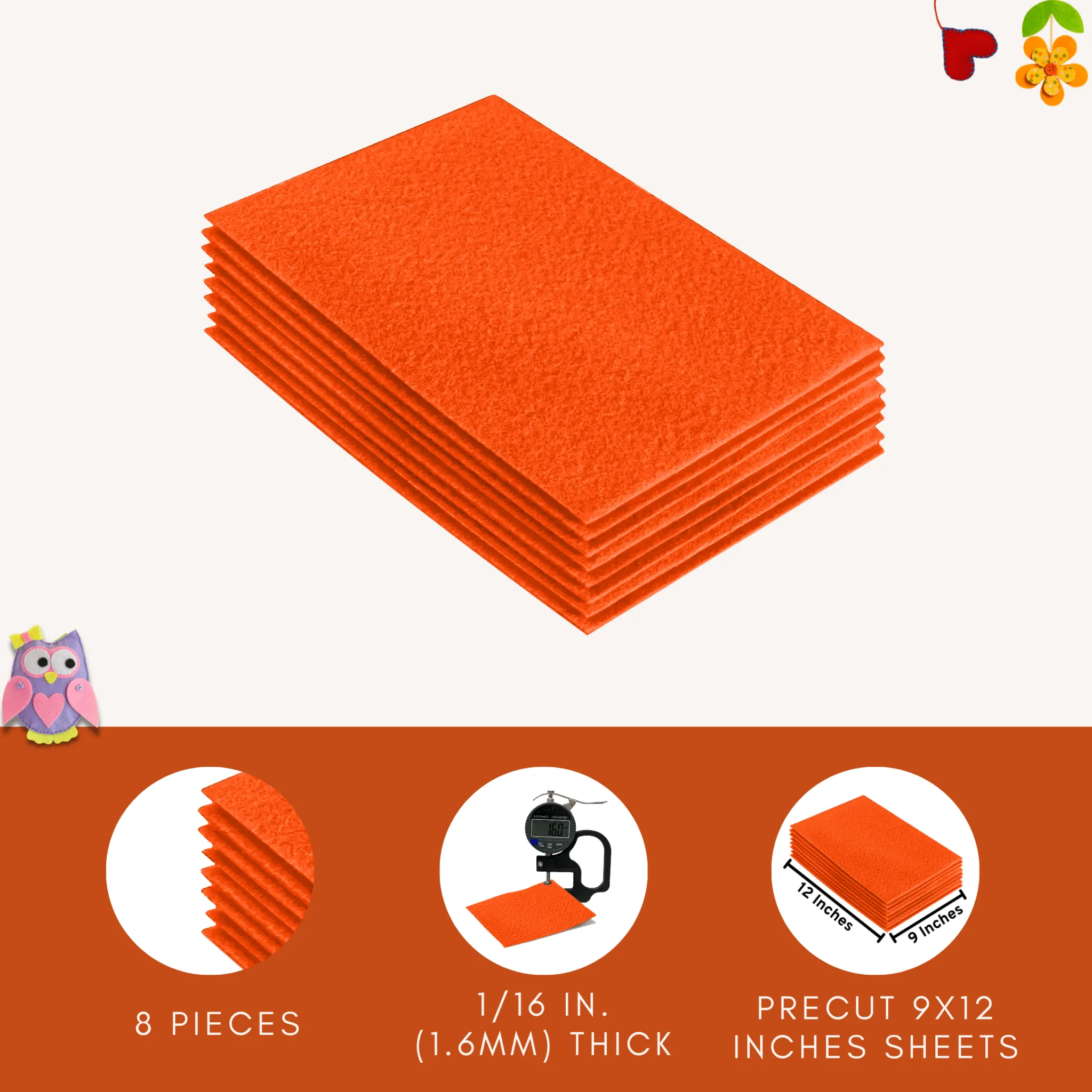 Acrylic Felt 9"X12" Sheet Packs | Light Orange