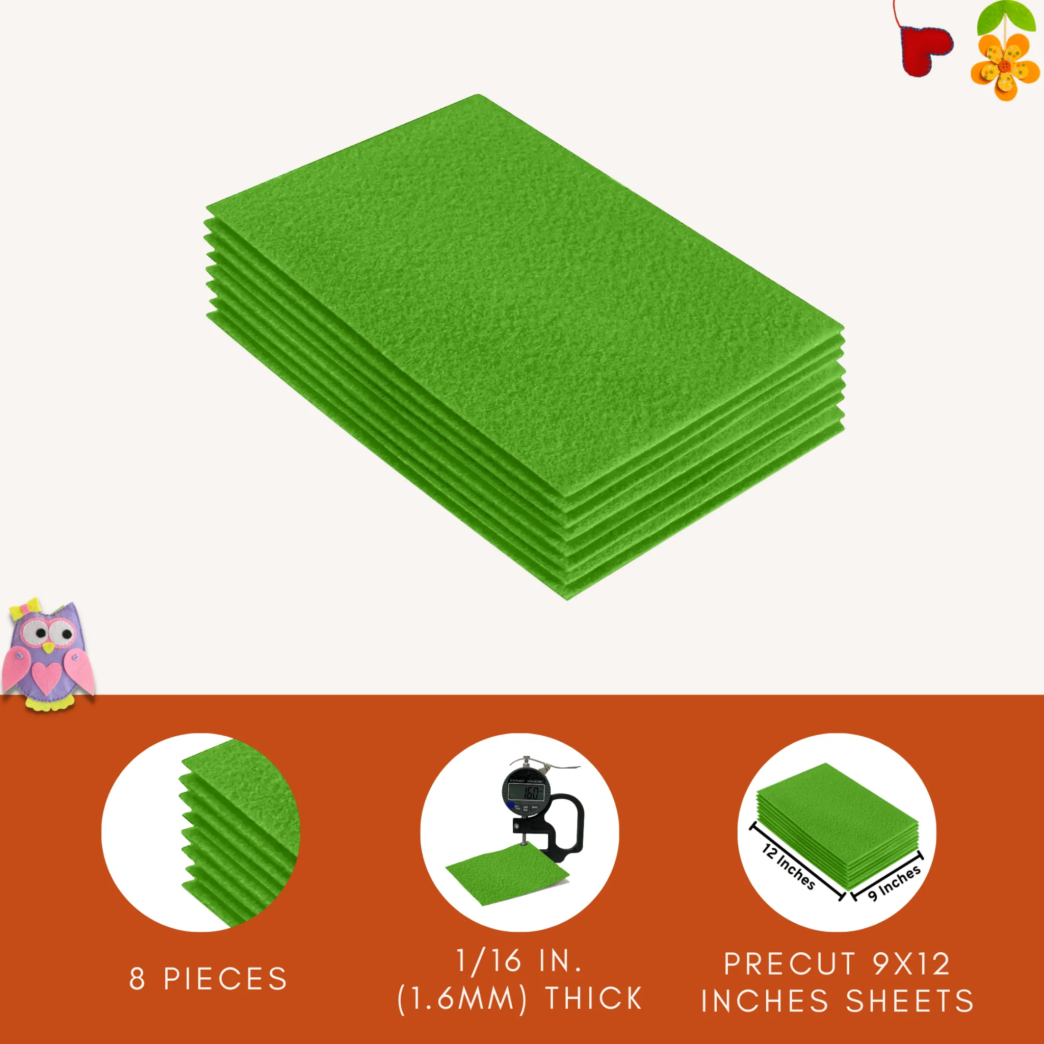 Acrylic Felt 9"X12" Sheet Packs | Lime