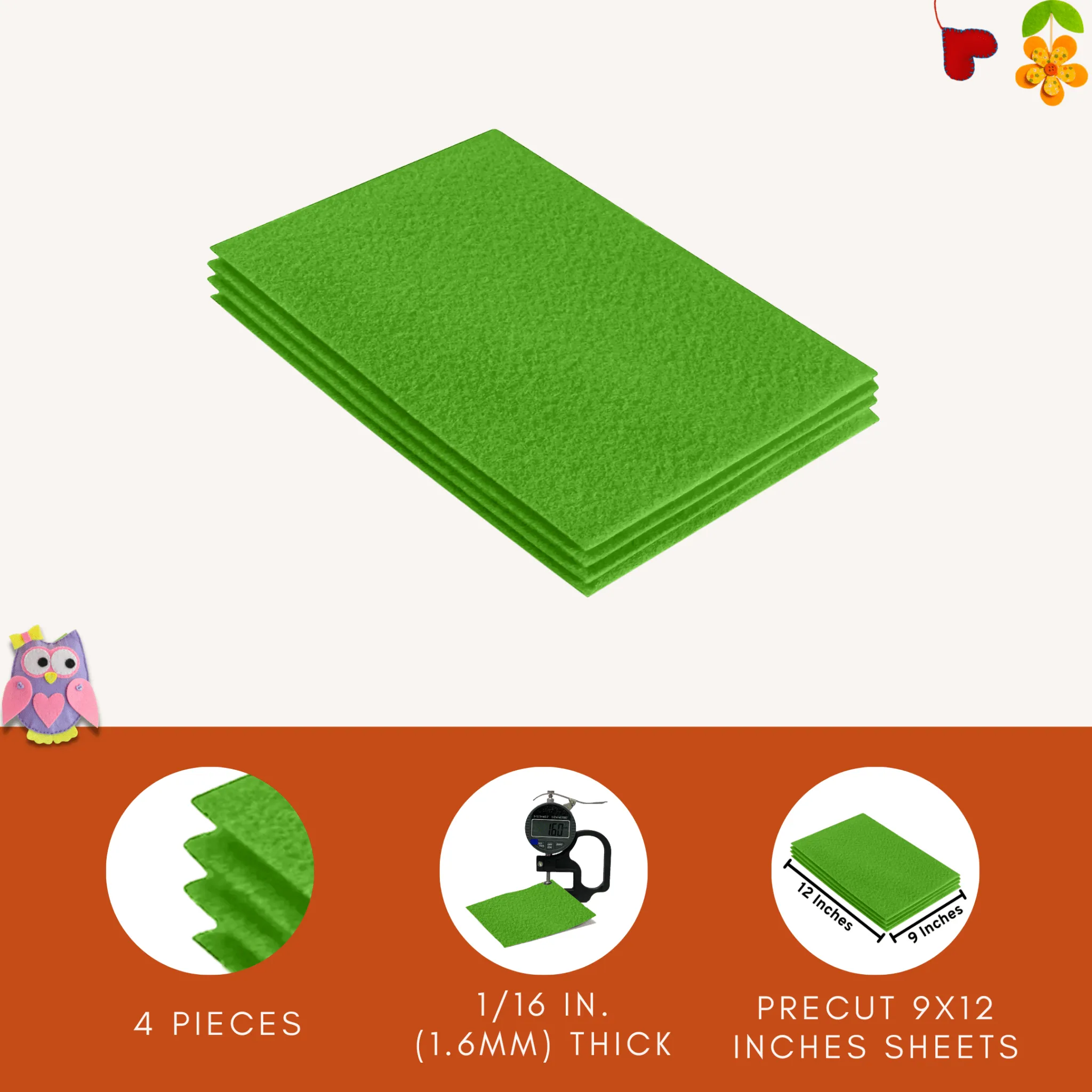 Acrylic Felt 9"X12" Sheet Packs | Lime