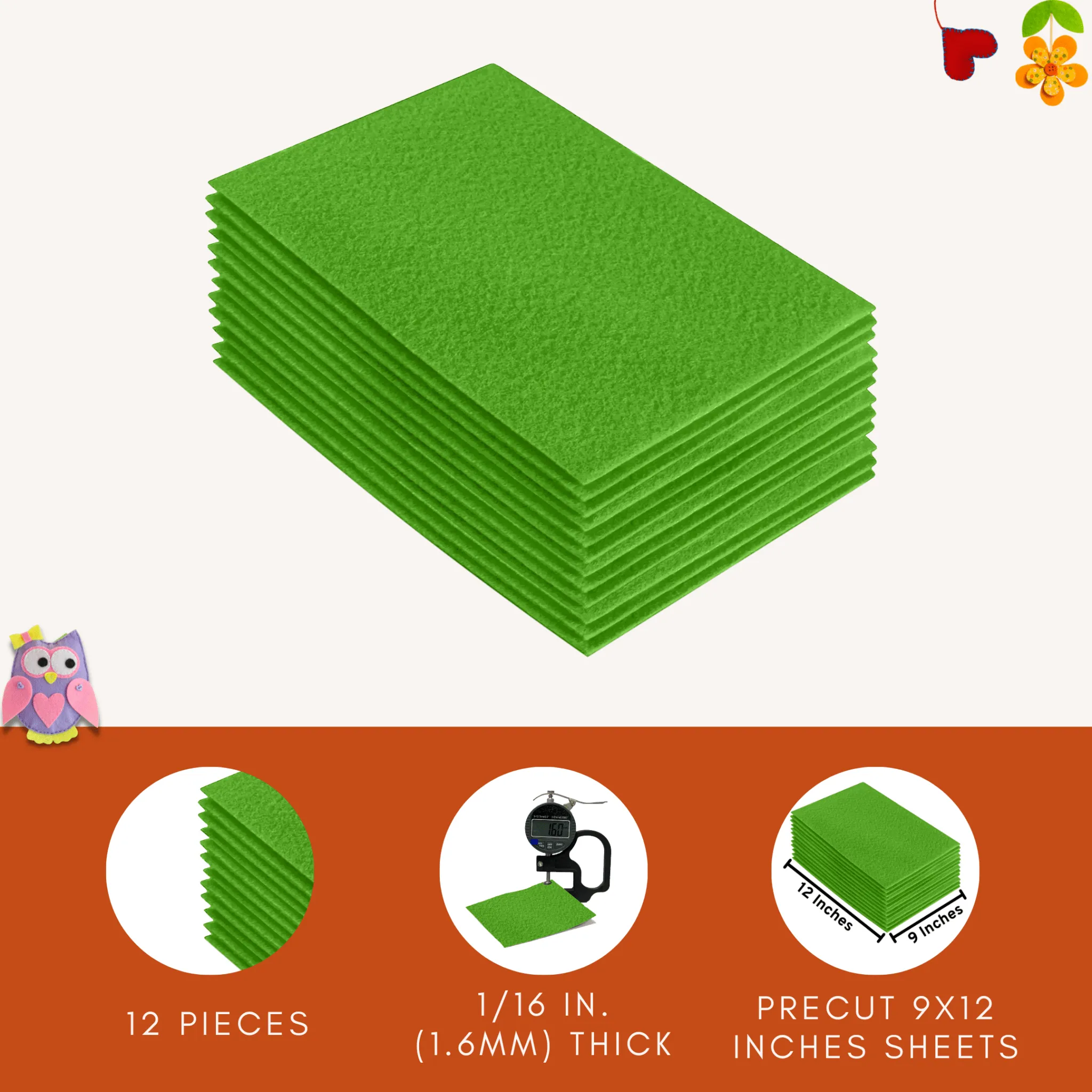 Acrylic Felt 9"X12" Sheet Packs | Lime