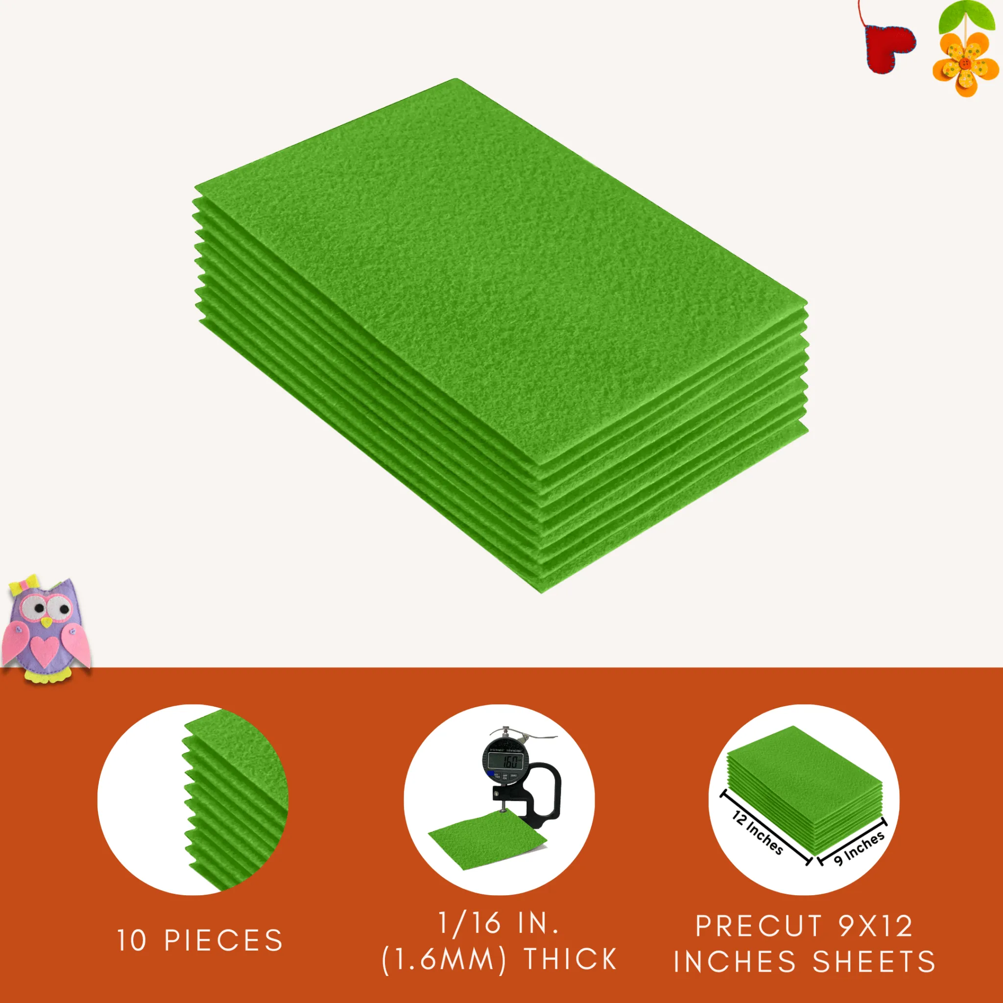 Acrylic Felt 9"X12" Sheet Packs | Lime