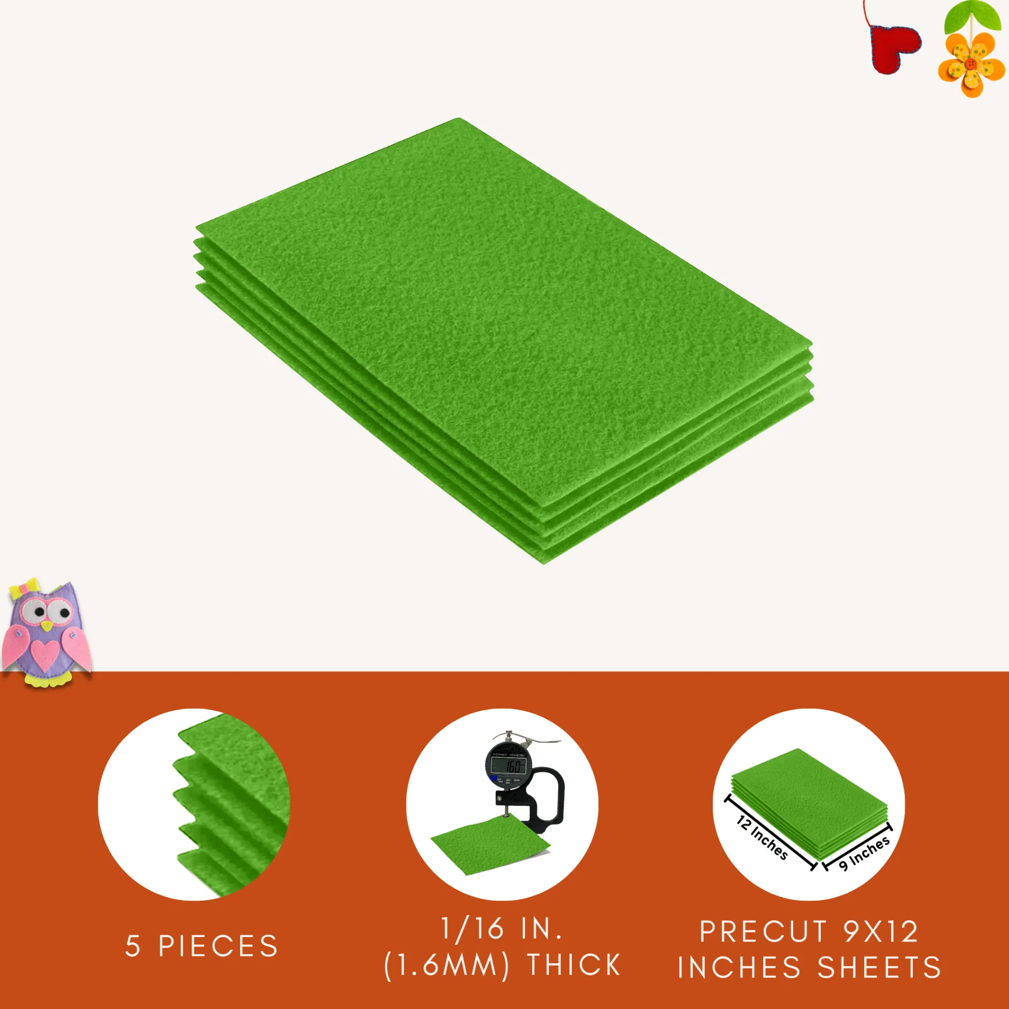 Acrylic Felt 9"X12" Sheet Packs | Lime