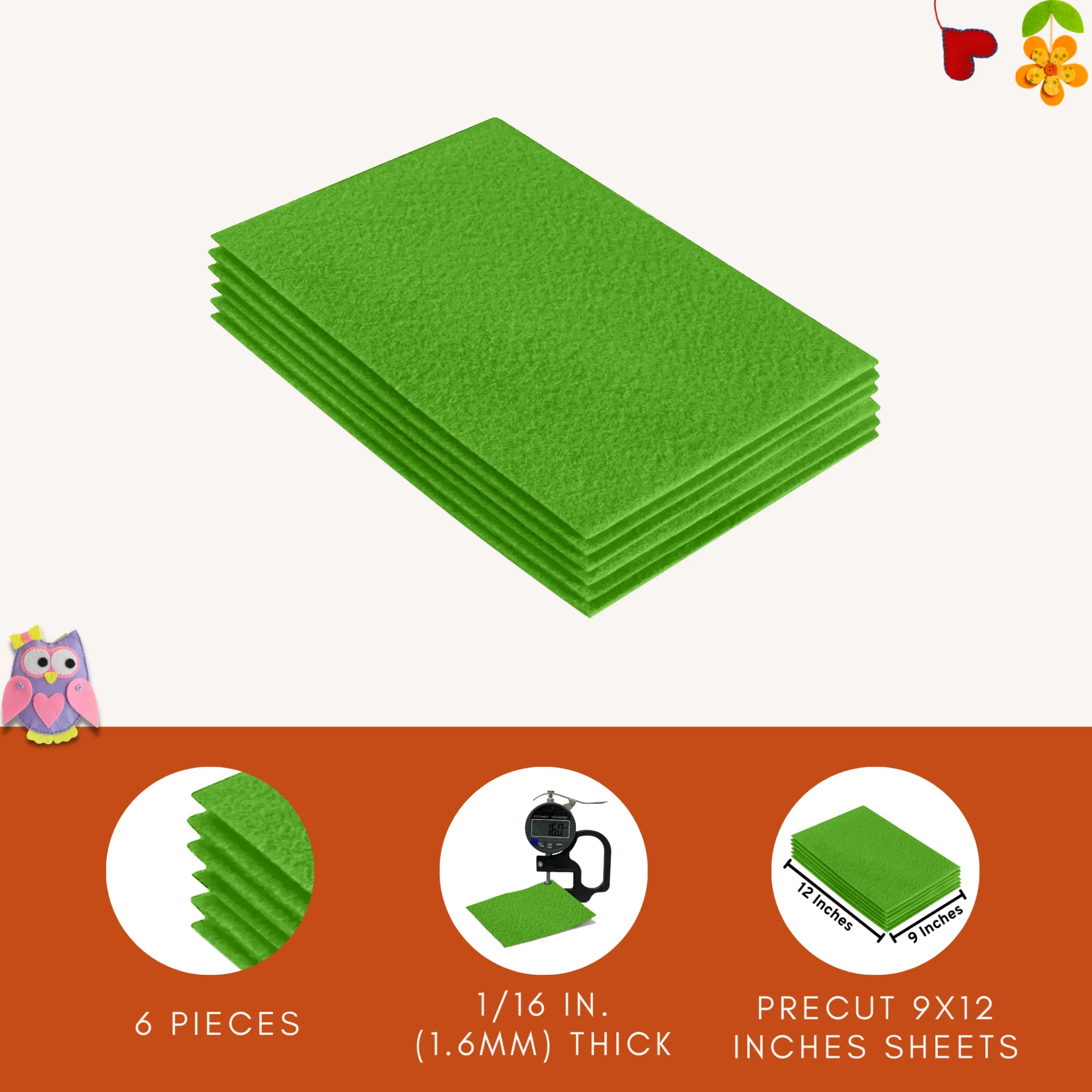 Acrylic Felt 9"X12" Sheet Packs | Lime