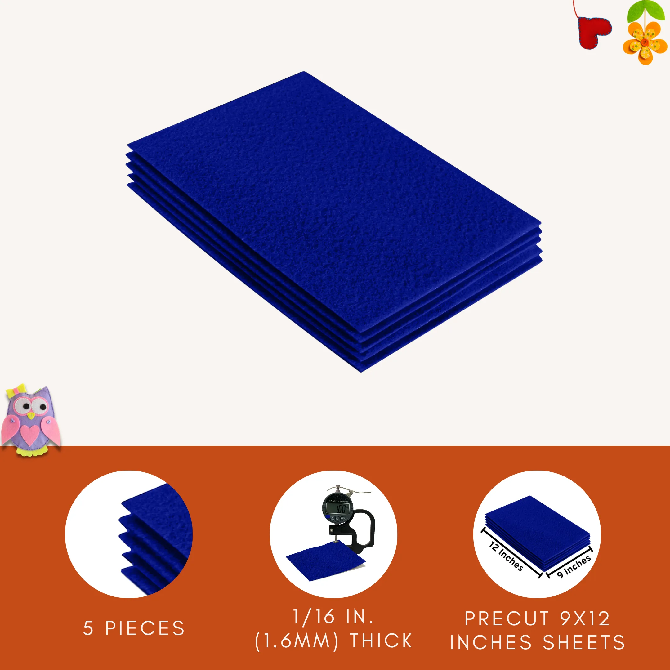 Acrylic Felt 9"X12" Sheet Packs | Royal Blue