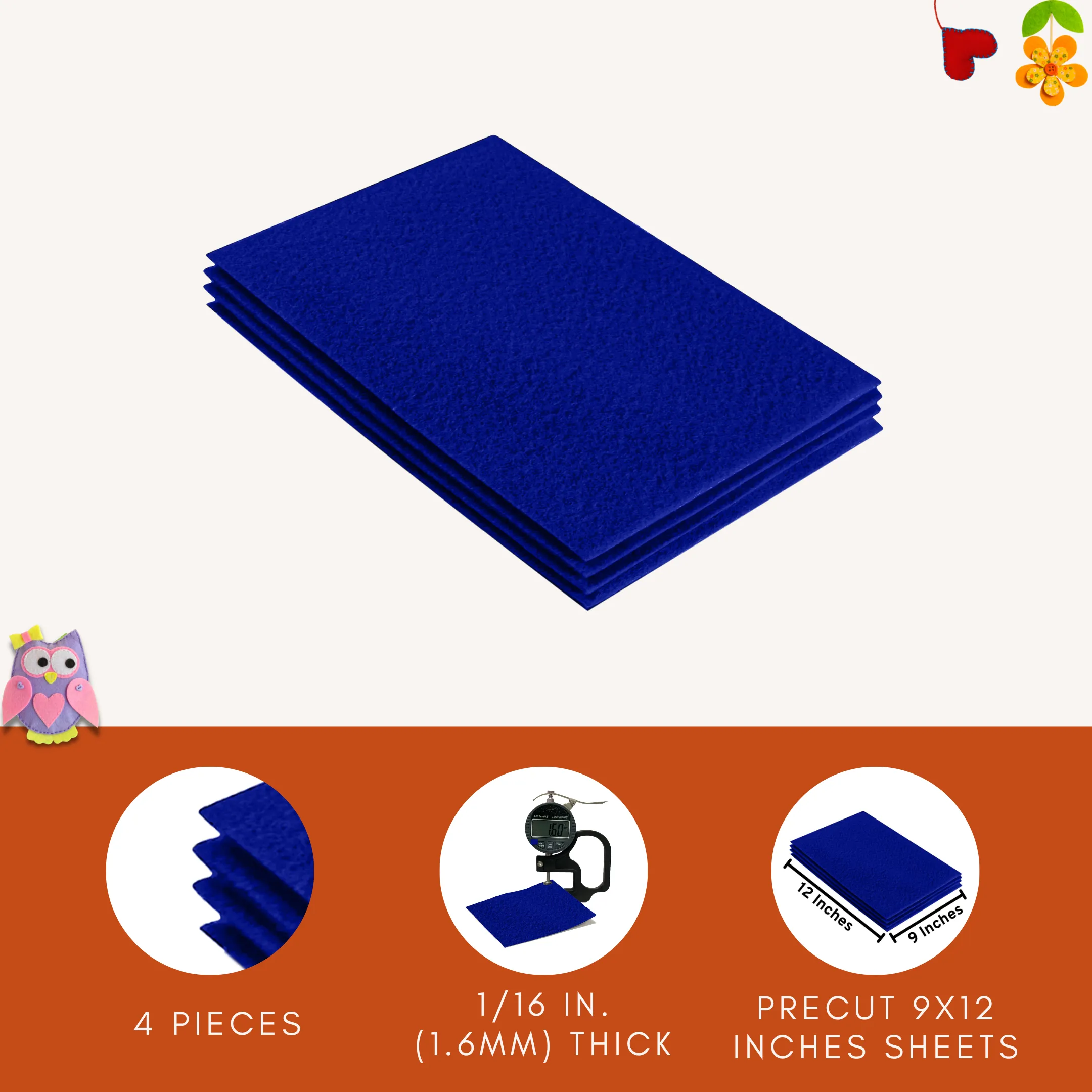 Acrylic Felt 9"X12" Sheet Packs | Royal Blue