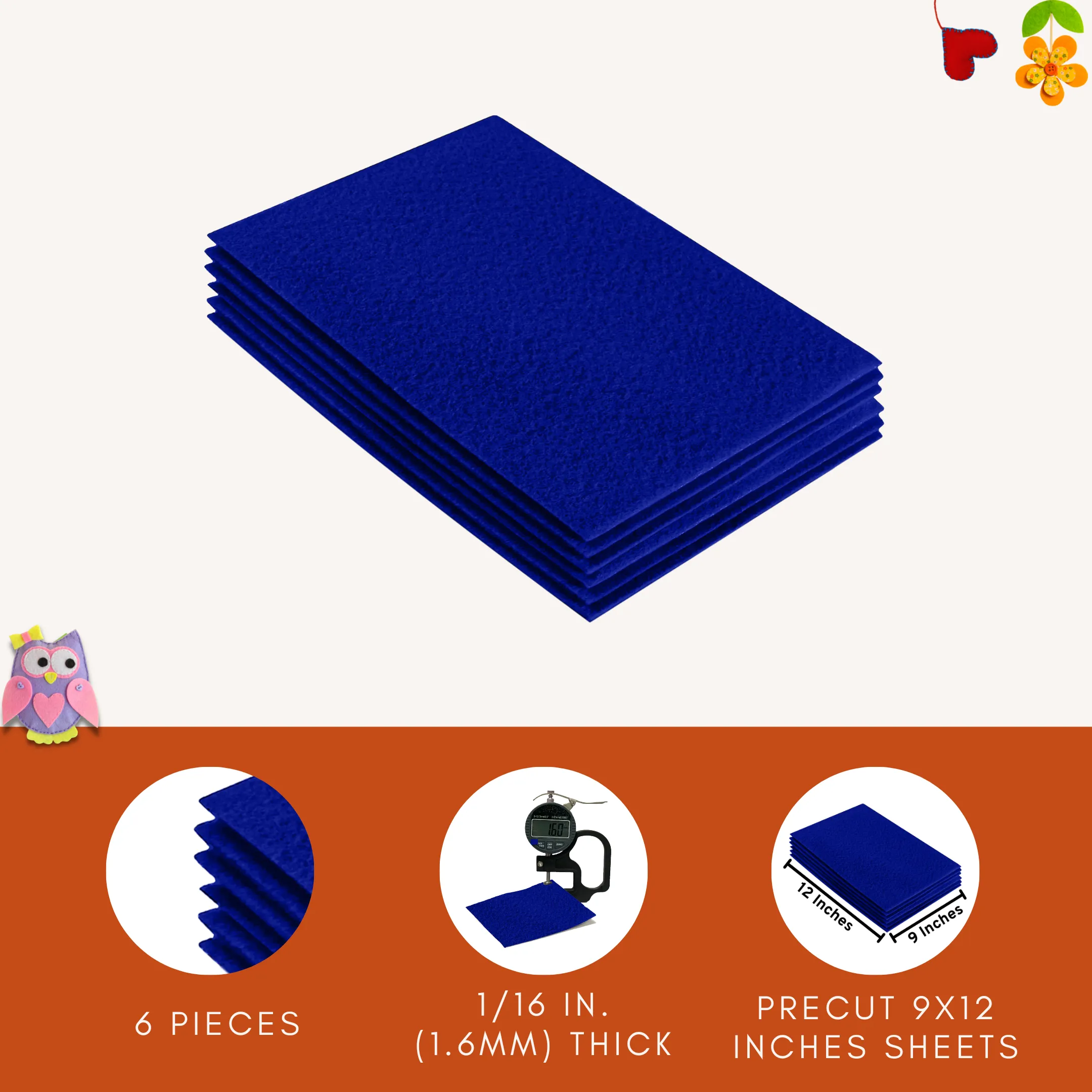 Acrylic Felt 9"X12" Sheet Packs | Royal Blue