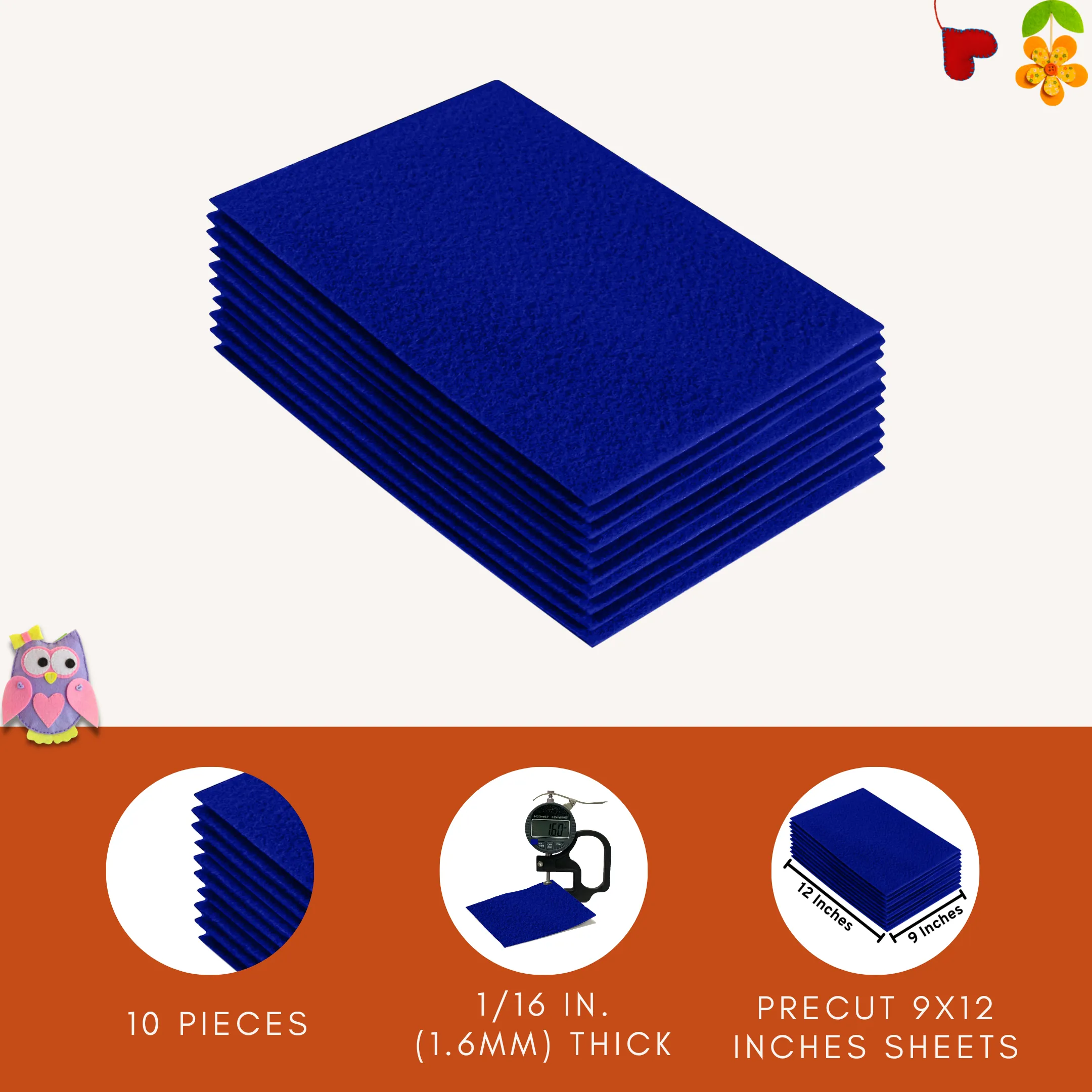 Acrylic Felt 9"X12" Sheet Packs | Royal Blue