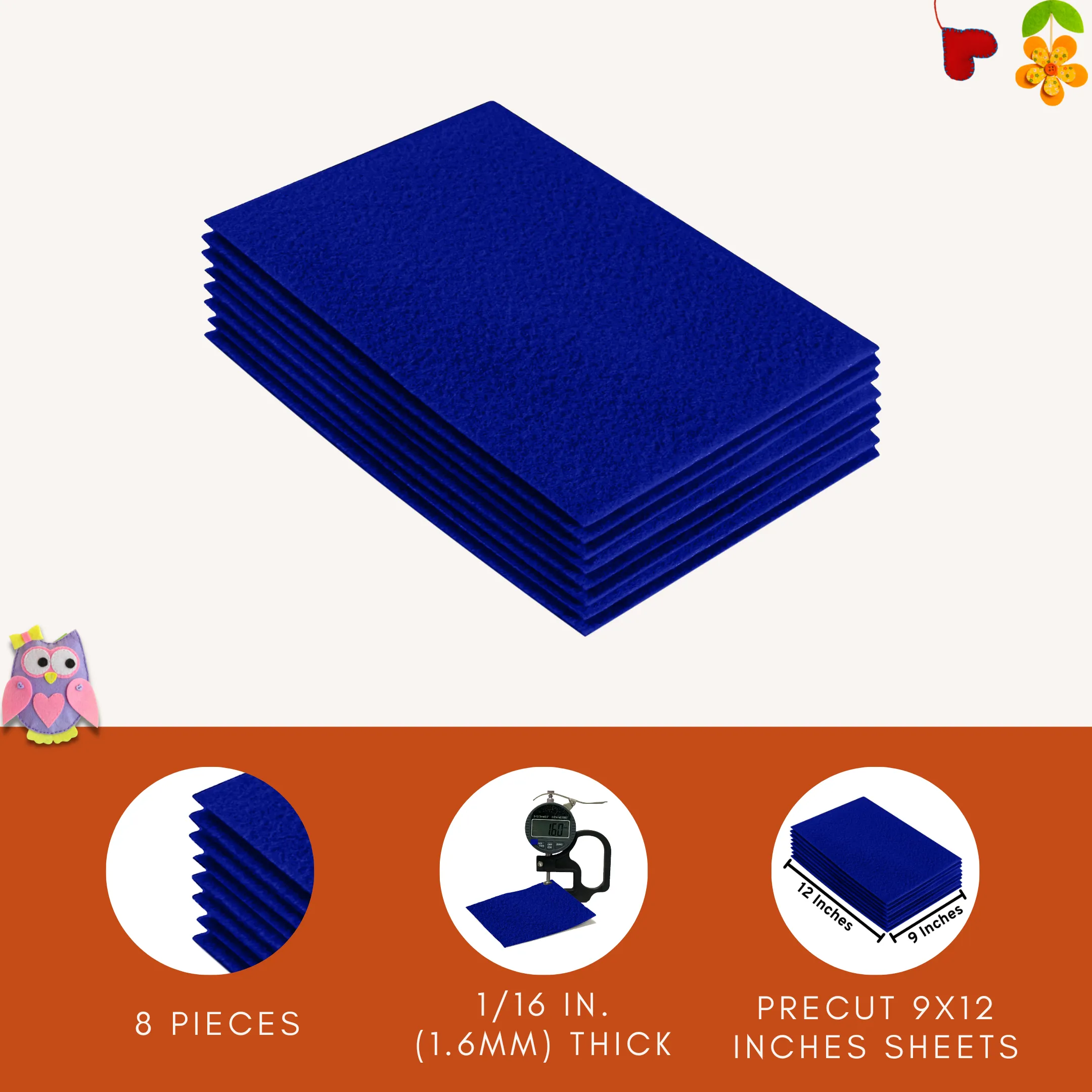 Acrylic Felt 9"X12" Sheet Packs | Royal Blue