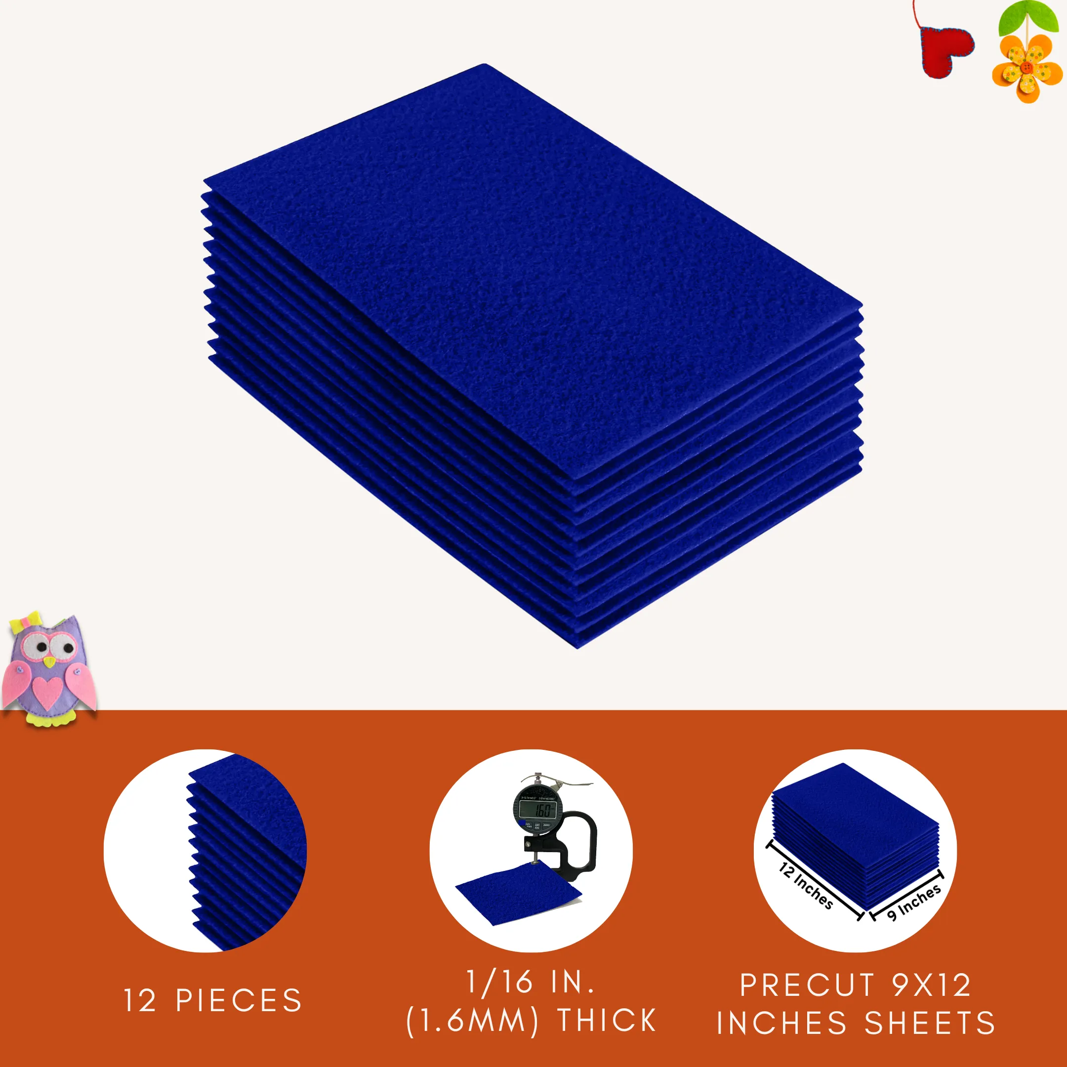 Acrylic Felt 9"X12" Sheet Packs | Royal Blue