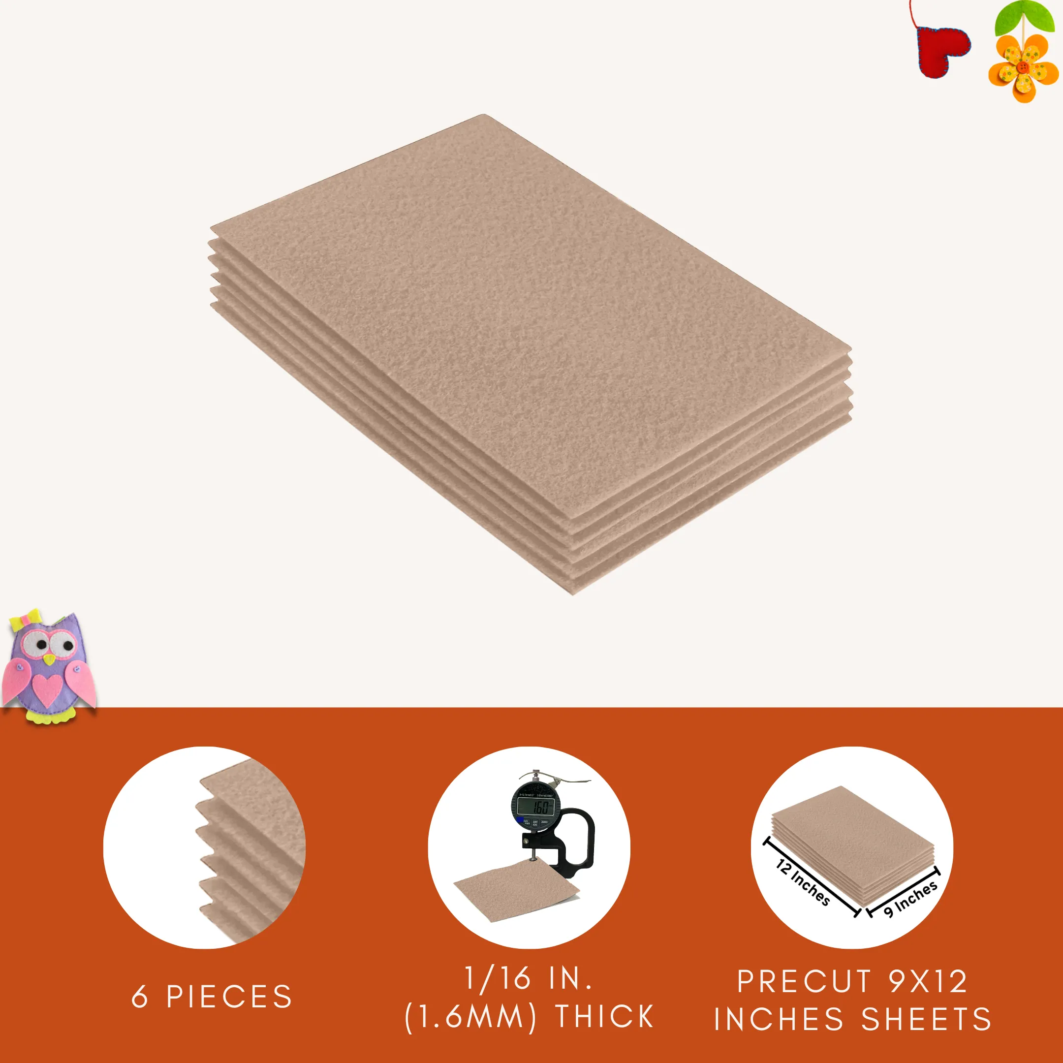 Acrylic Felt 9"X12" Sheet Packs | Sandy