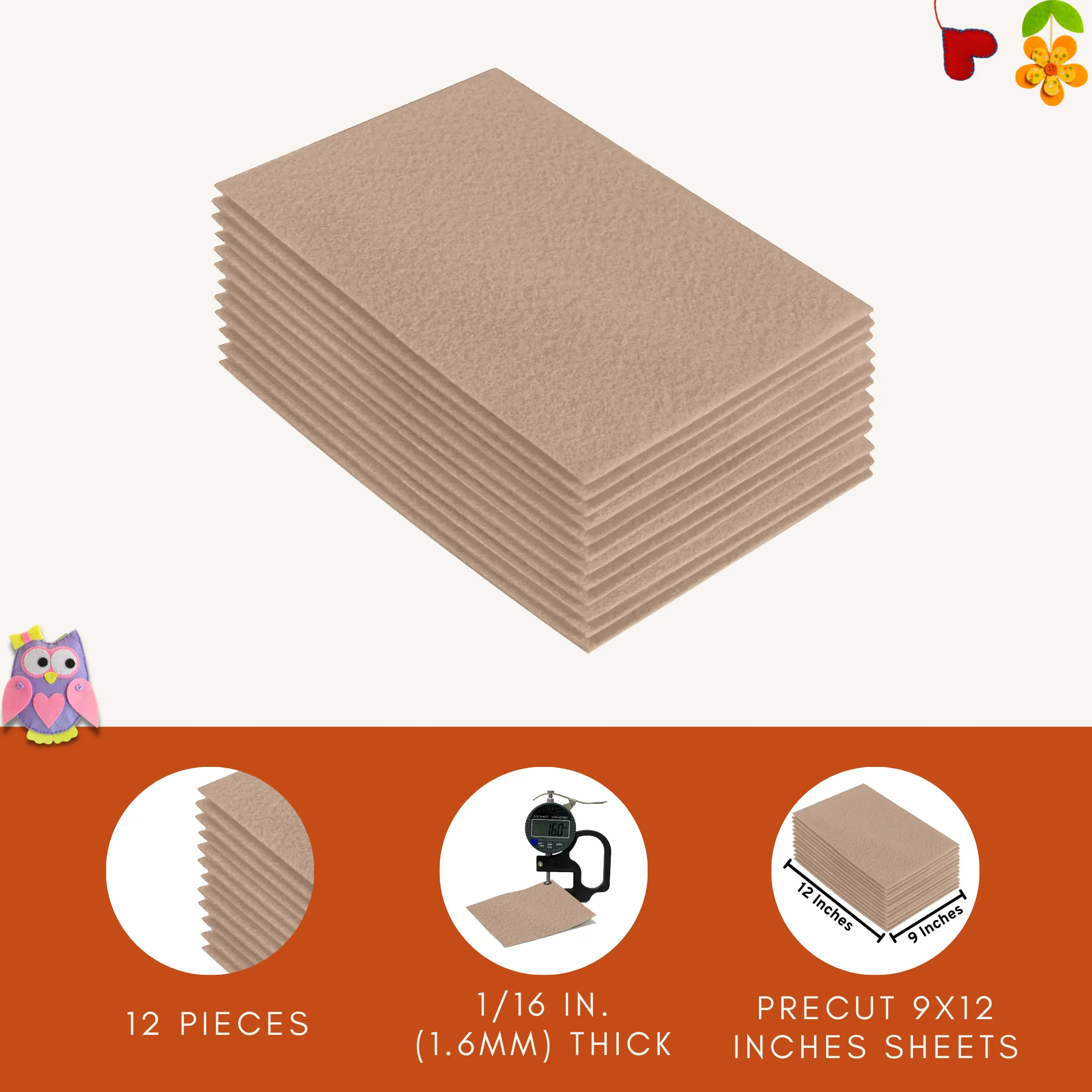 Acrylic Felt 9"X12" Sheet Packs | Sandy